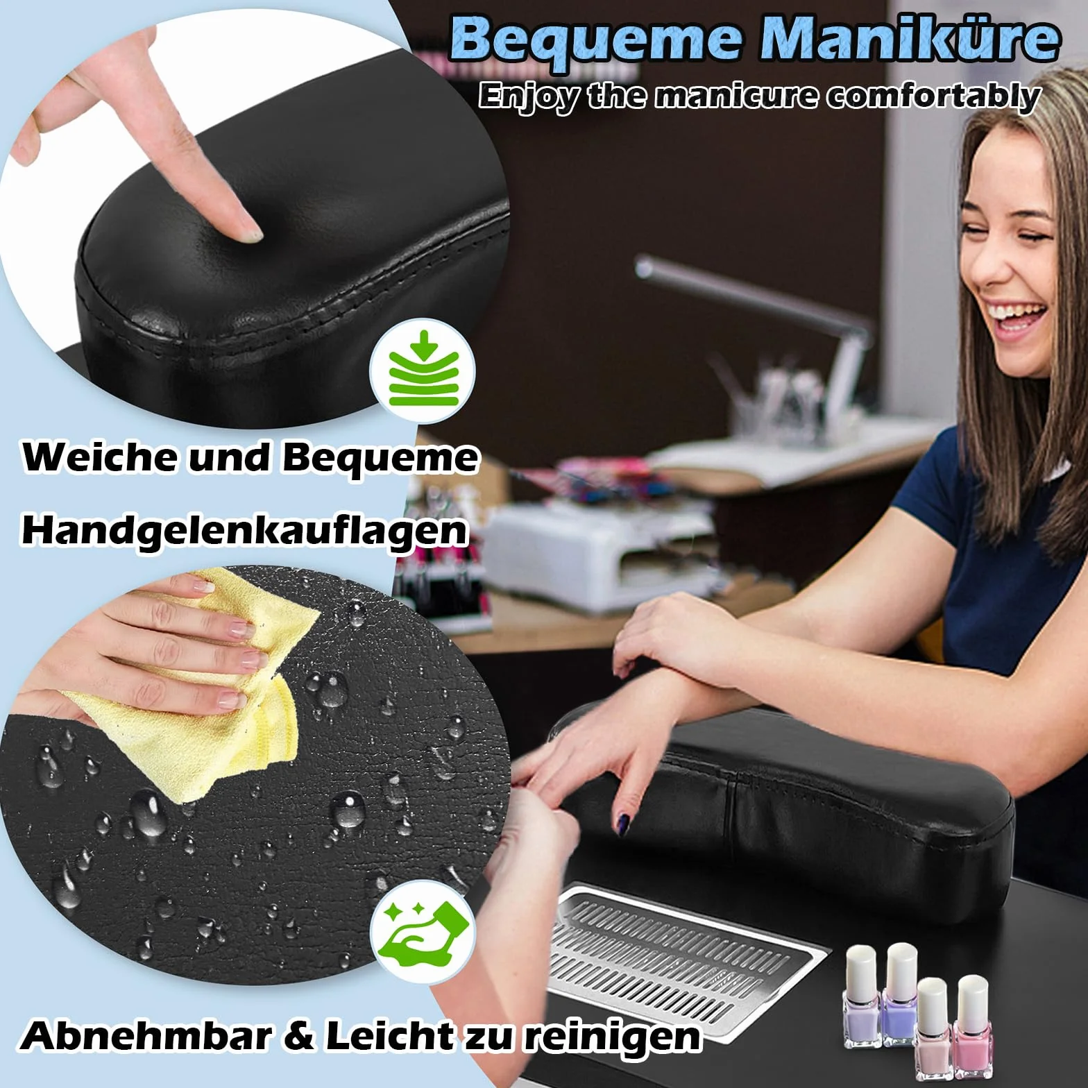 LZQ Tavolo per Manicure Pieghevole Con Aspirazione e Aspirapolvere, 90 x 37 x 77 cm, Colore Nero