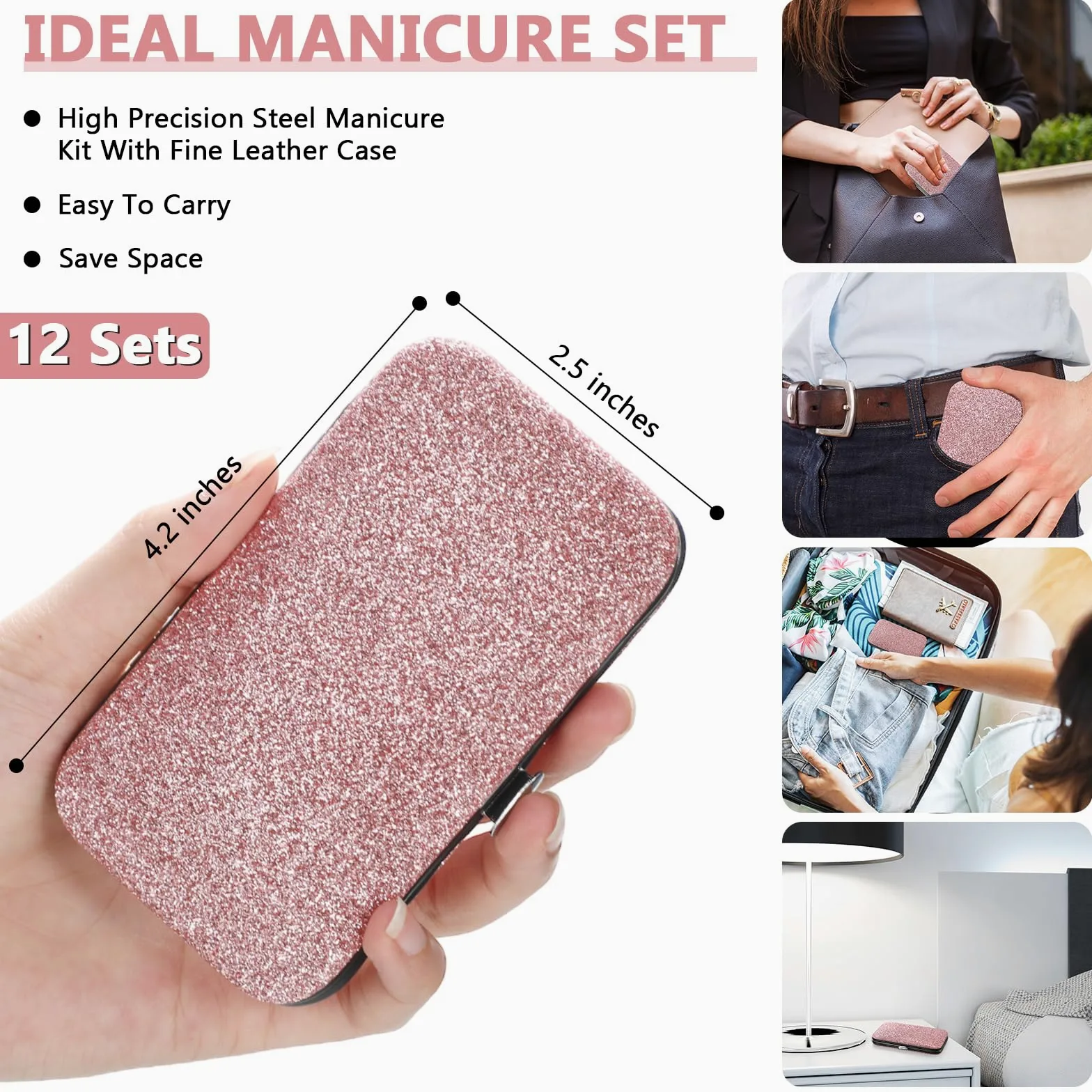 Set da 12 set per manicure e pedicure, in acciaio inox, professionale, per la cura delle unghie, con lussuosa custodia da viaggio per la cura delle unghie (multicolore, 4 in 1)