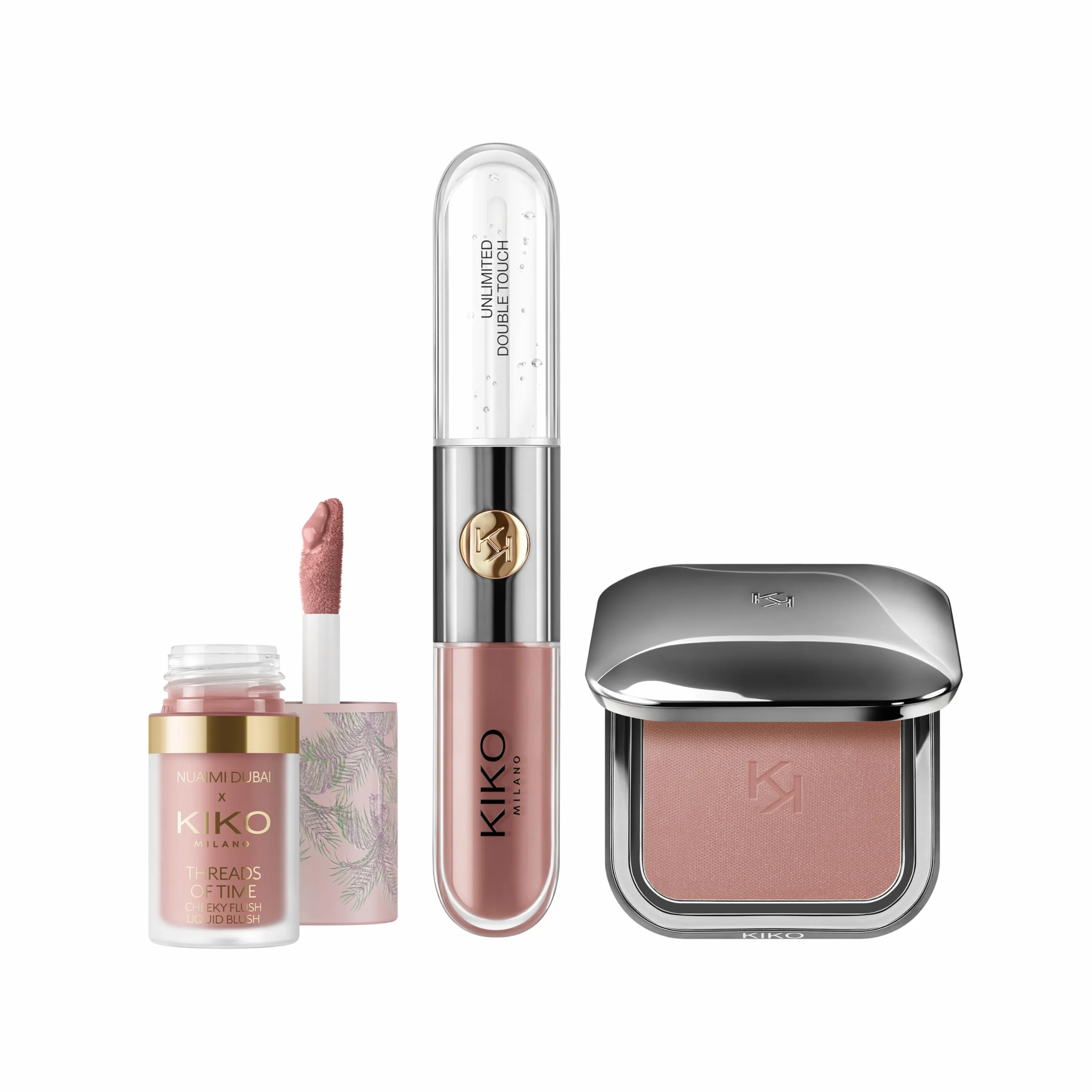 KIKO Milano Threads Of Time Lip To Cheek Make Up Kit, Gift Set Makeup: Rossetto E Gloss 2In1, Blush Liquido E Blush In Polvere