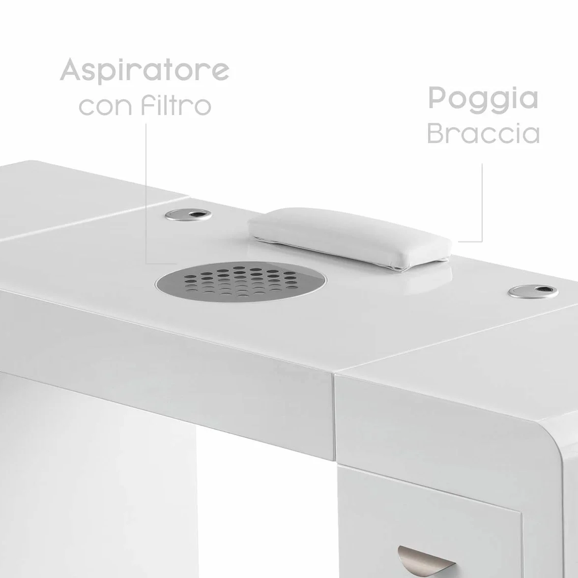 Tavolo per Unghie Professionale Manicure Modulare Cassetti Aspiratore con filtro Espositore LED Clip Smalti (Pro Max)