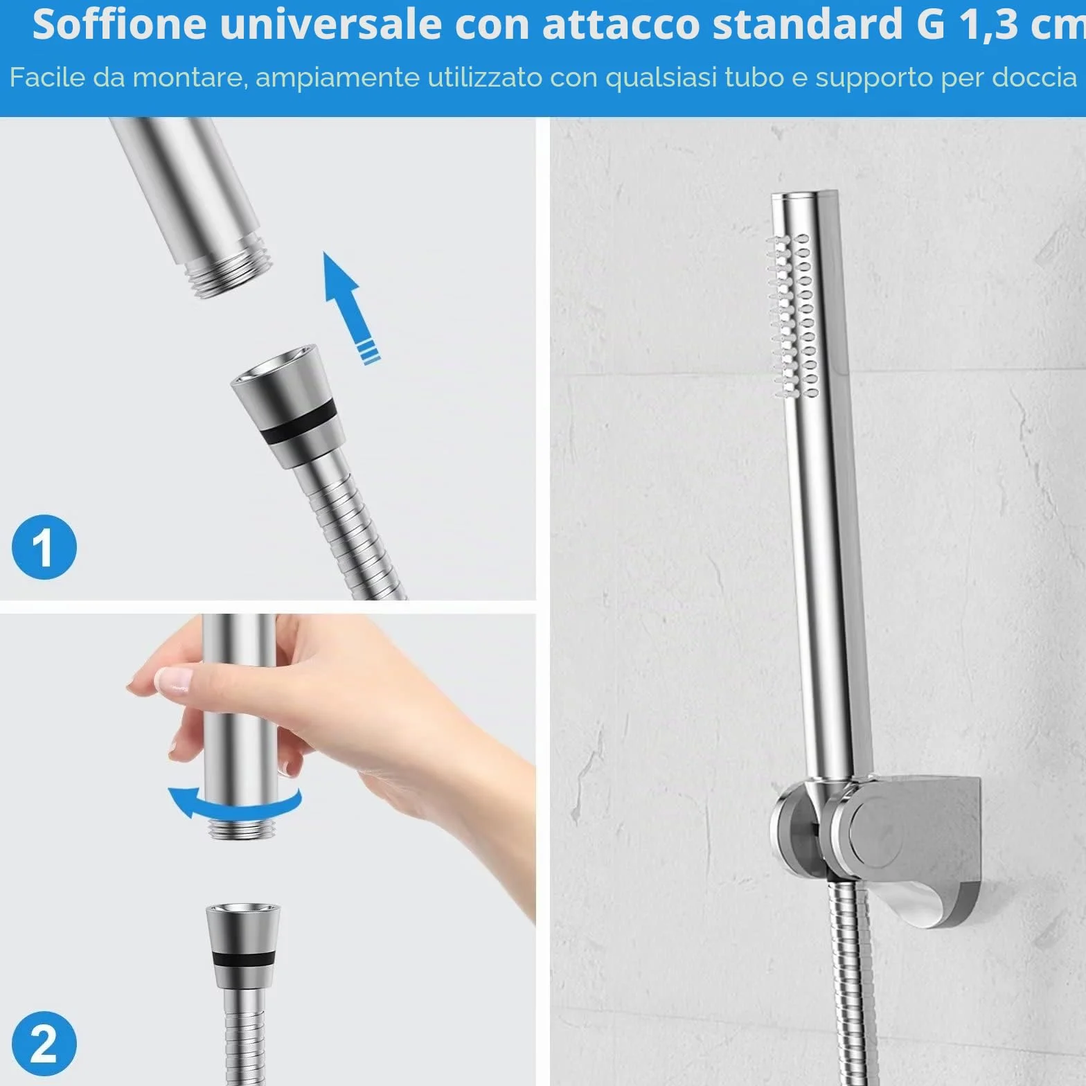 Acefy Manopola Doccia Alta Pressione in Ottone Cromata Anticalcare 1 Getti