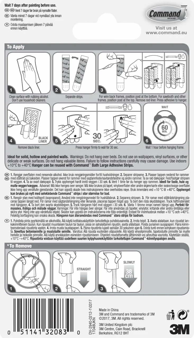 Command Chiodo Adesivo Universale XL per Cornici - 4 Ganci e 10 Strisce Adesive - Fino a 3,6 kg