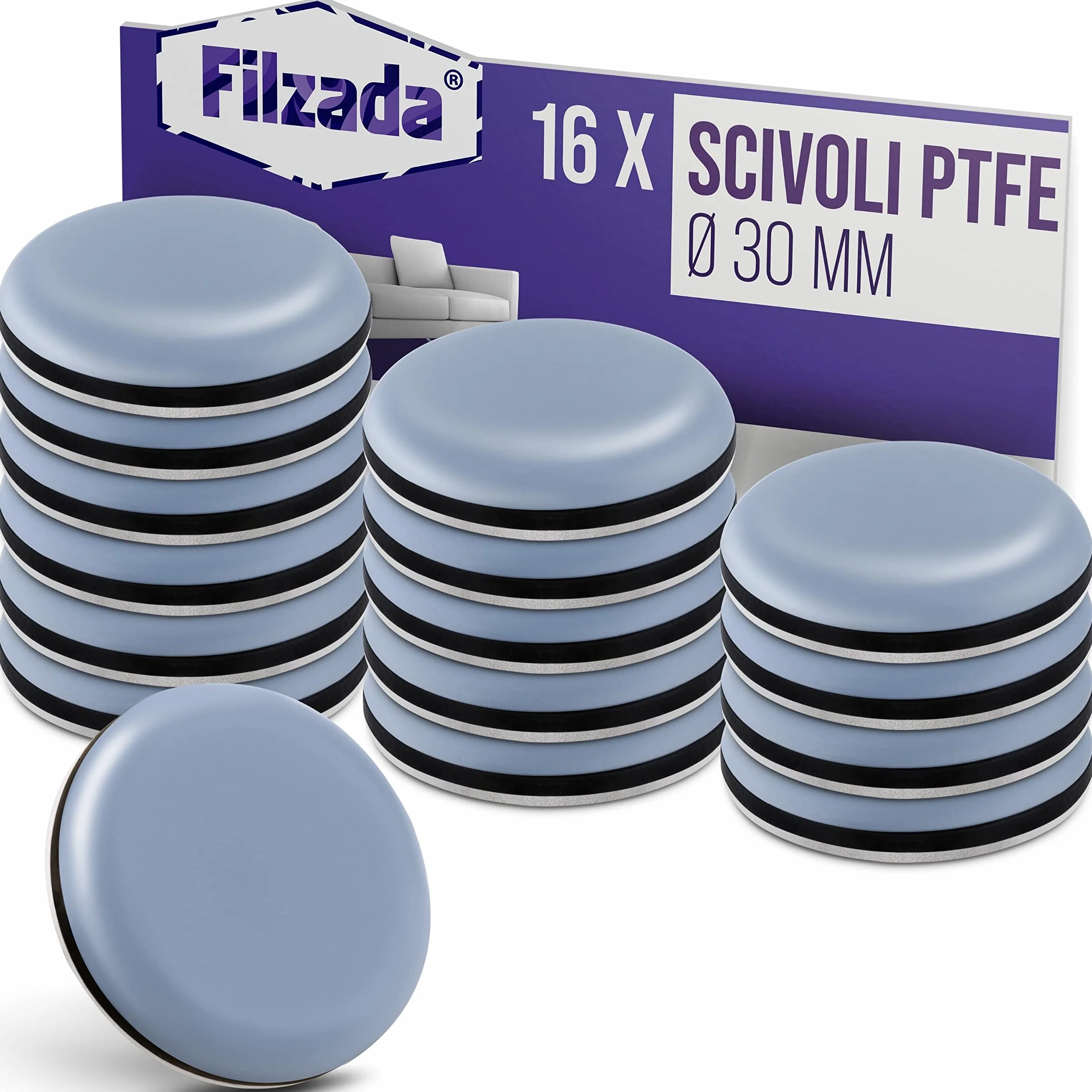 Piedini per mobili autoadesivo in Teflon Ø 30 mm rotondo - Scivoli per tappeti PTFE Filzada