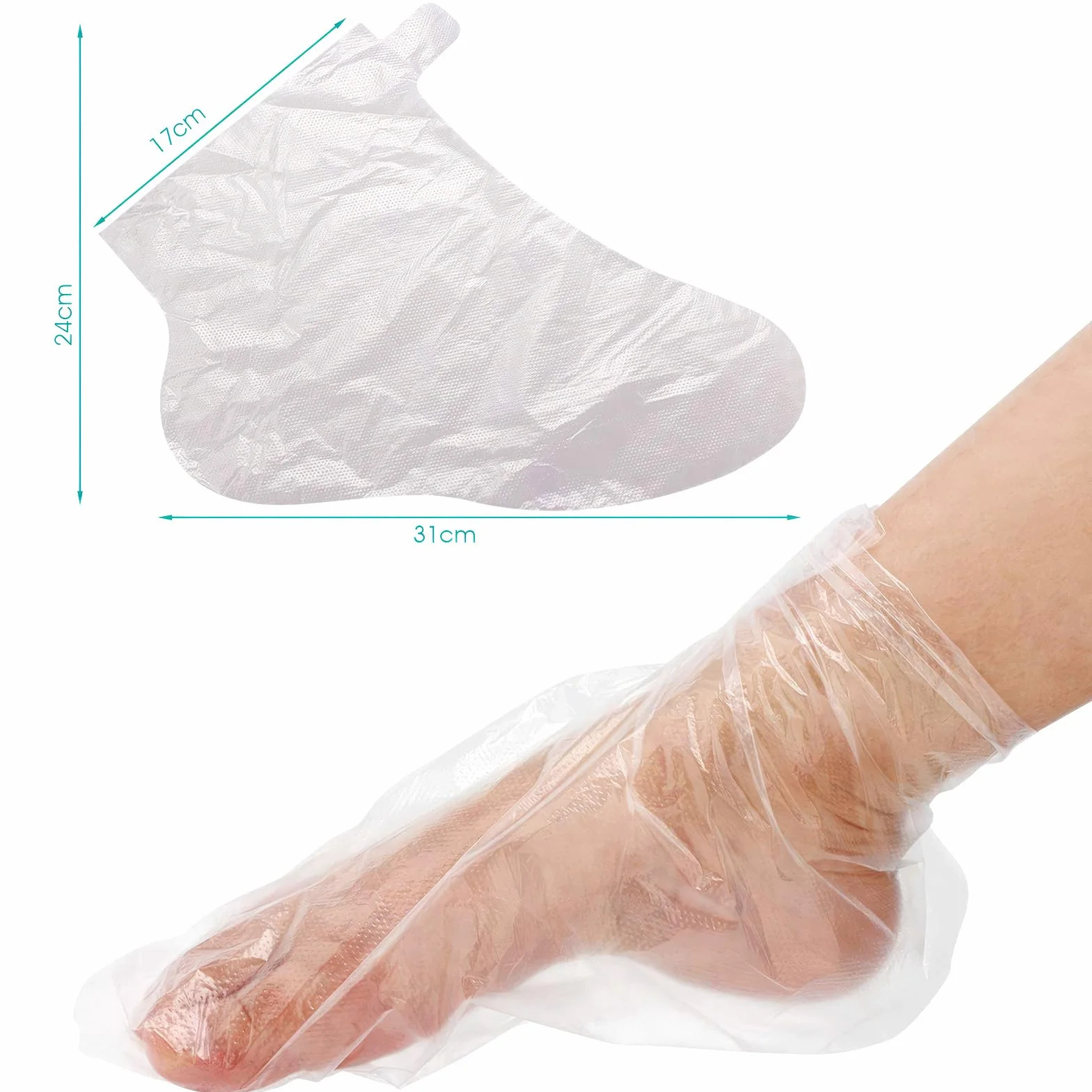 100 calzini usa e getta in plastica per pedicure piedi, cera paraffina trattamento termale, fodere da bagno in cera paraffina per piedi, calzini trasparenti