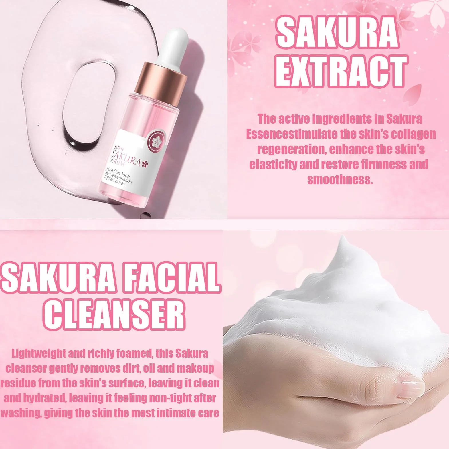 Kit per la Cura della Pelle Sakura 11 Pezzi,Include Fascia skincare, Spazzola per il viso,Pulizia,Crema solare 50,Essenza,Crema,Maschera per la notte (x5),Sakura Skincare Set per Ragazze Donne