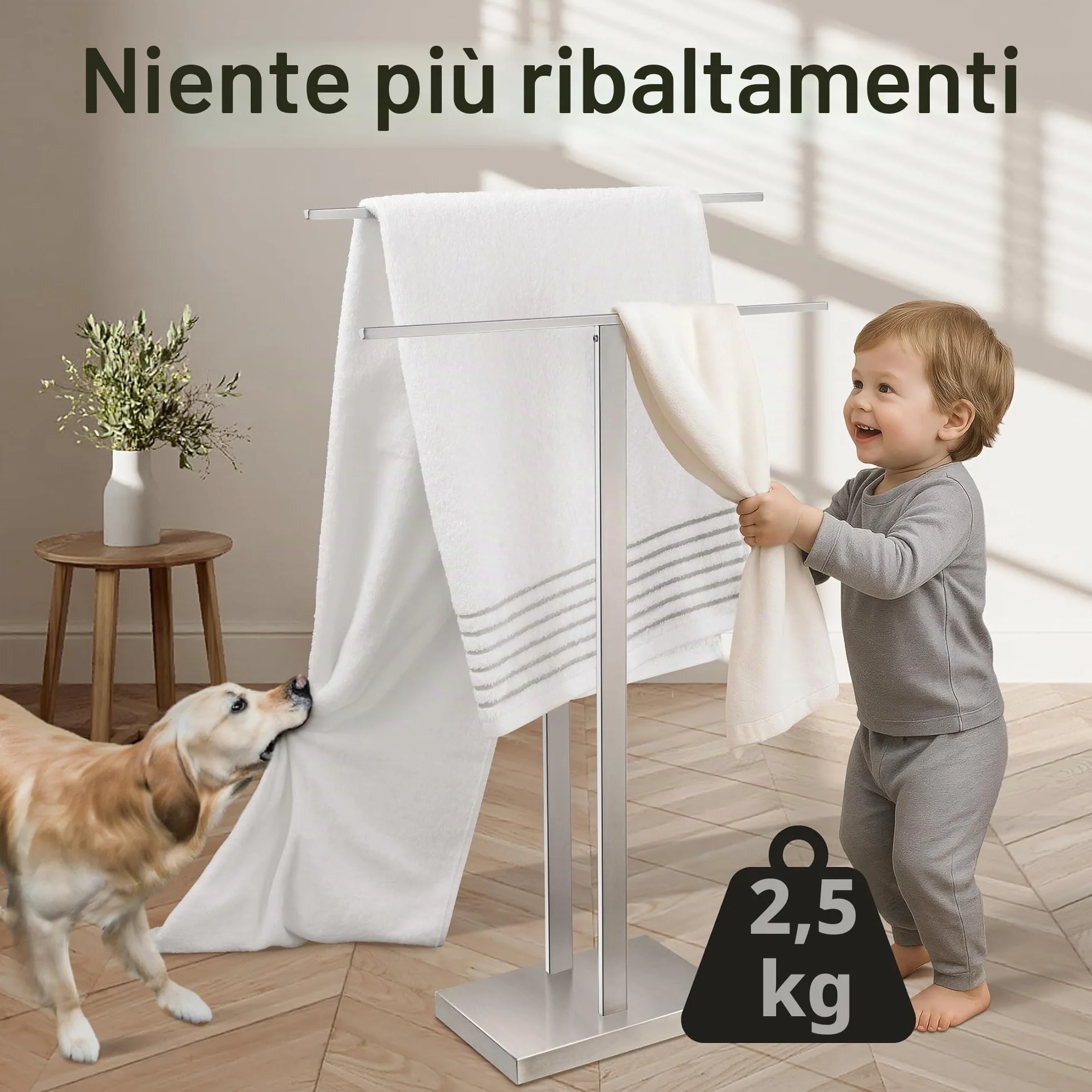 KES Porta Asciugamani da Terra Doppio Acciaio Inossidabile 18/8 Bagno