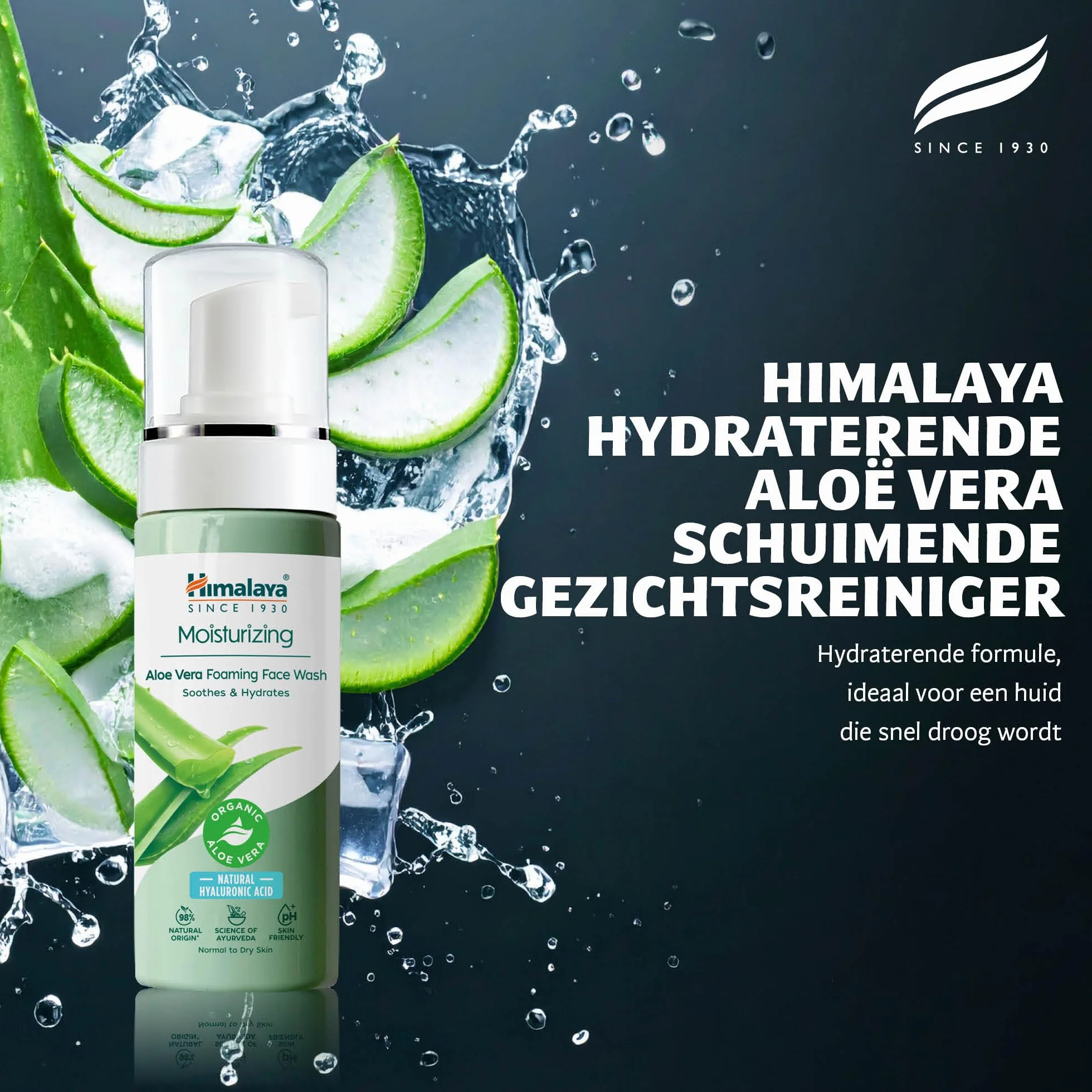 Himalaya Detergente Schiumogeno Idratante con Aloe Vera Biologica e Acido Ialuronico Naturale, per pelle secca e spenta, 98% ingredienti di origine naturale, dermatologicamente testato, 150 ml