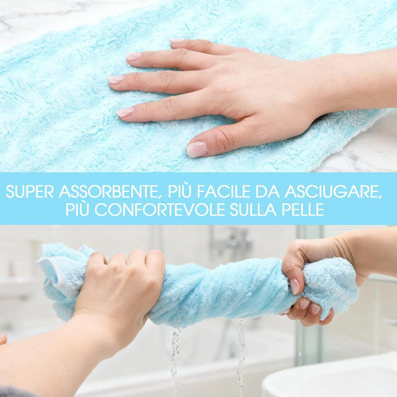 Asciugamani per Capelli a Turbante 3 Pezzi Turbante Asciugacapelli Forte assorbimento d'acqua Asciugamano Capelli Turbante in Microfibra Asciugamano per Capelli per Capelli Ricci Lisci