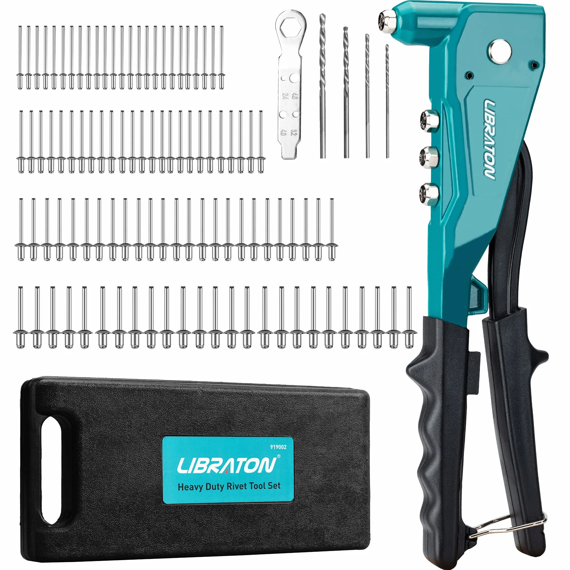 Libraton Rivettatrice Manuale 4 in 1 Pistola per Rivetti con 100 Rivetti Alluminio e 4 Punte HSS