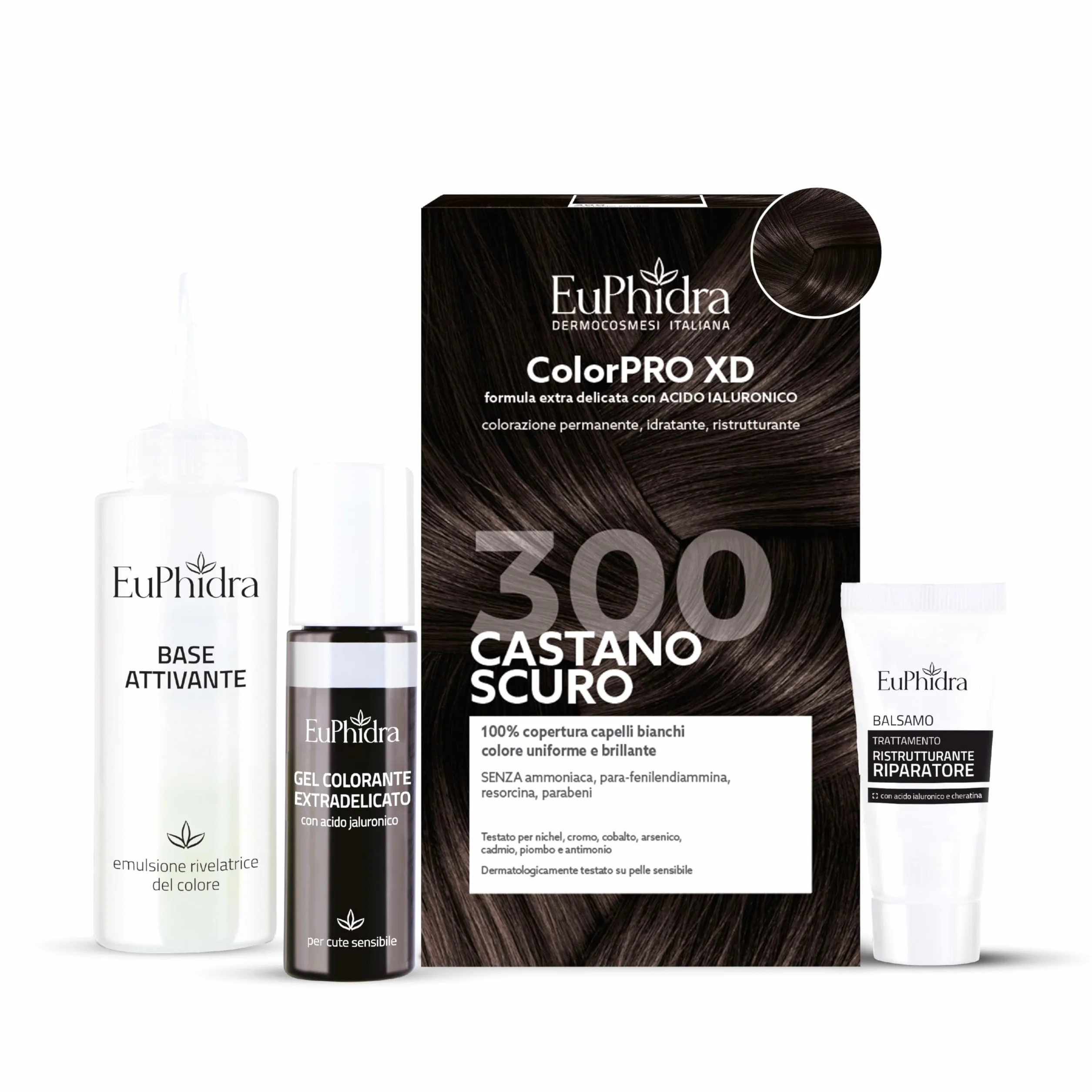 Euphidra - ColorPro XD 300, Castano Scuro, Colorazione Permanente con Acido Ialuronico, Idrata in Profondità, per un Risultato Professionale