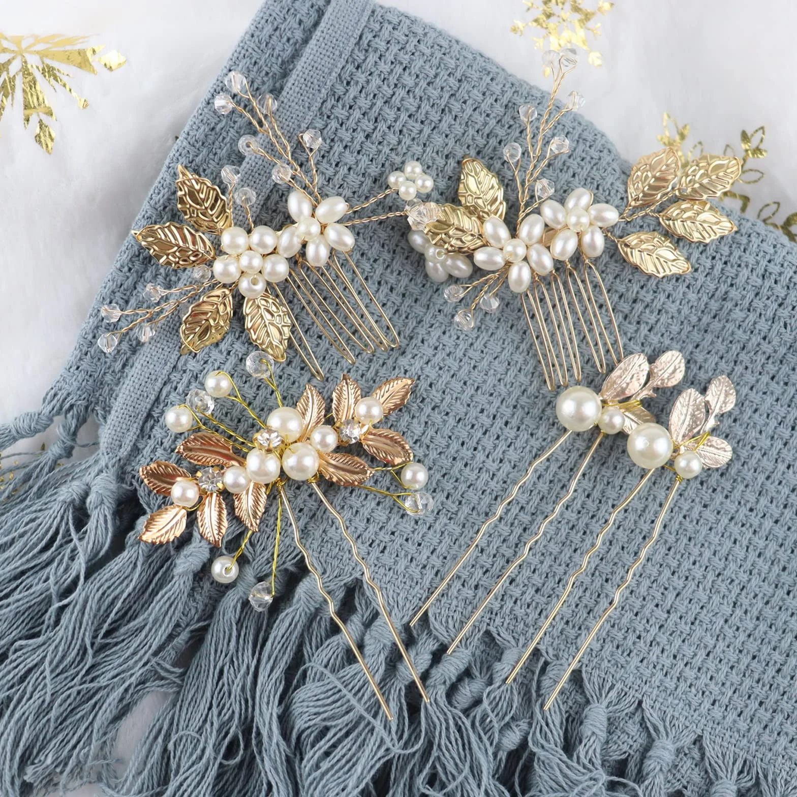 Perle Fiore Strass Pettine per Sposa, 5 Pezzi, Fermagli a Pettine da Sposa, Fermagli per Capelli da Cerimonia, Fermaglio Capelli Sposa con Pettine, per le Ragazze Sposa Damigella d'onore