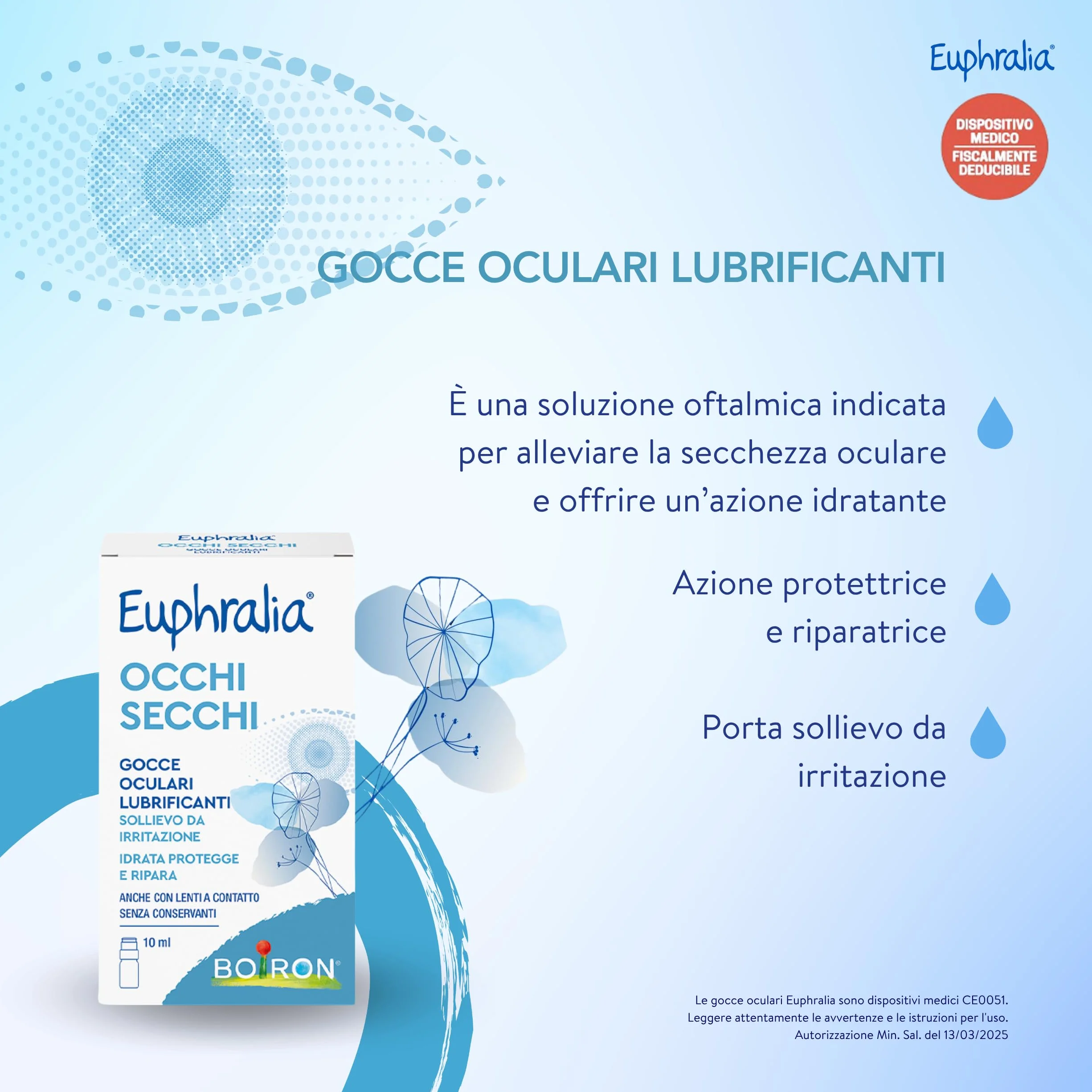 Euphralia Occhi Secchi - Gocce Oculari Lubrificanti, Rimedio contro Secchezza Oculare, Azione Protettrice e Riparatrice, con Acido Ialuronico, Ginkgo Biloba - Flacone da 10 ml + Panno Occhiali