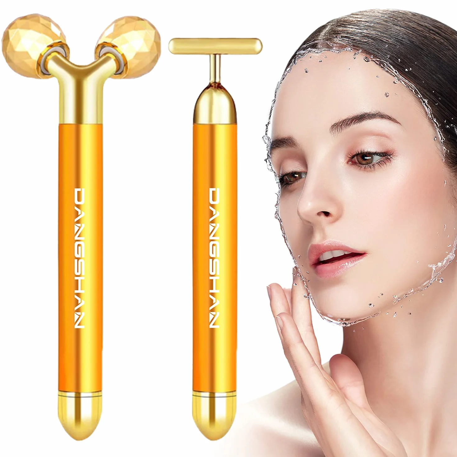 2-IN-1 Beauty Bar 24k Golden massaggiatore viso, rullo 3D elettrico e kit di massaggio viso a forma di T, Massaggiatore per la testa, naso, guancia, collo, braccio, occhi
