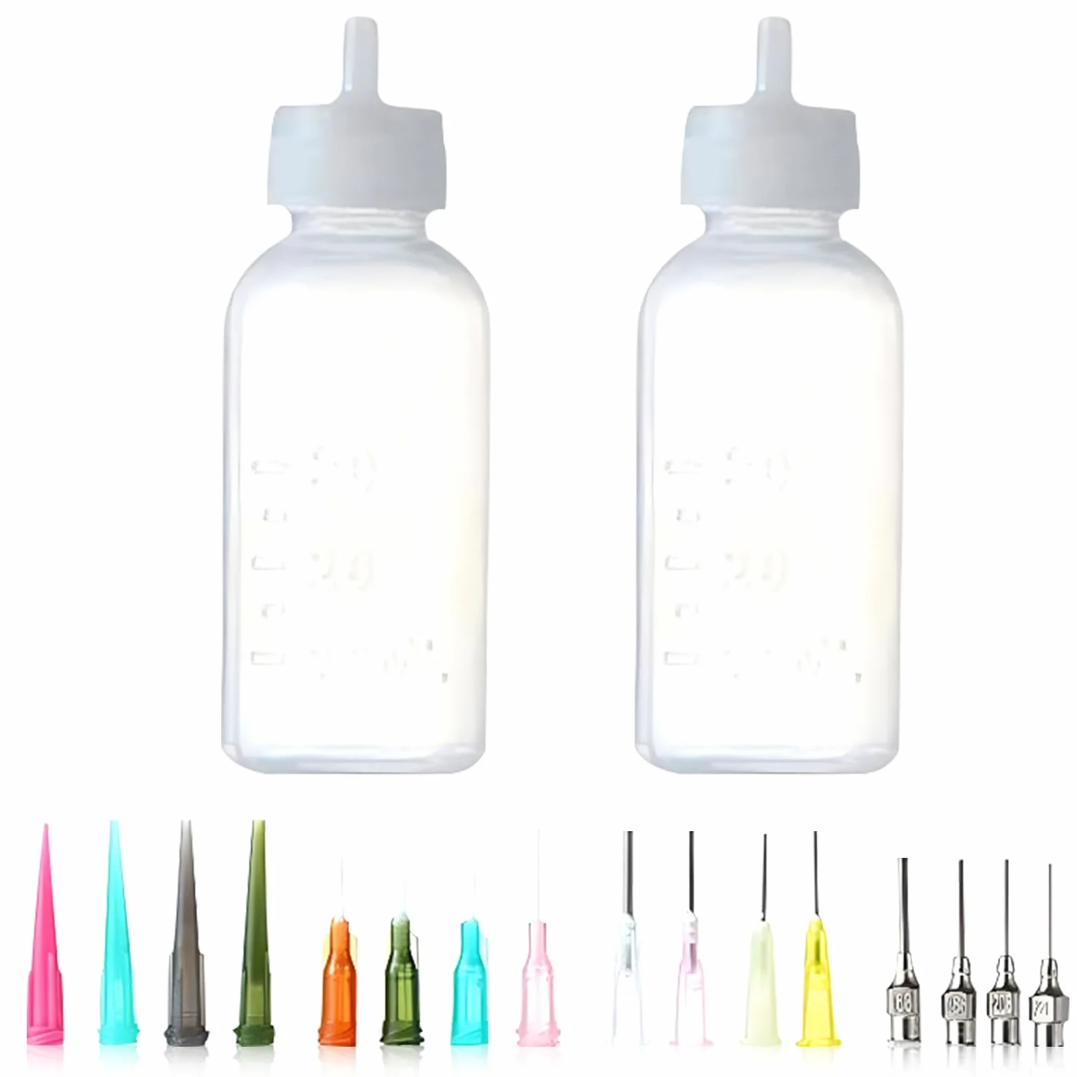 CAILI Bottiglia di plastica del tatuaggio,Tip Precision Applicator Set bottiglie Contiene 2 bottiglie applicatori vuote con 16 aghi Suggerimenti