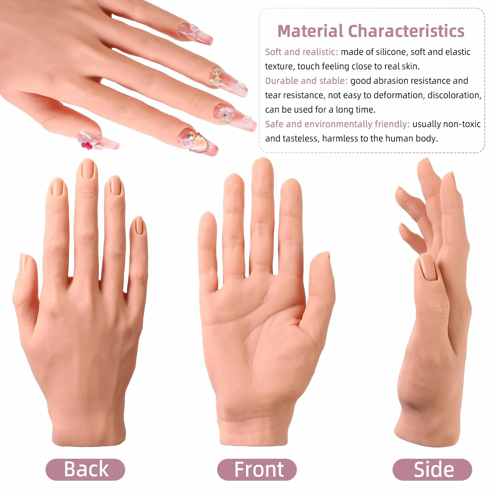 Mano di Pratica per Unghie in Acrilico - Mano di Pratica per Unghie in Silicone - Modello di Mano Flessibile per la Pratica delle Unghie in Silicone per Principianti Professionisti (-25)