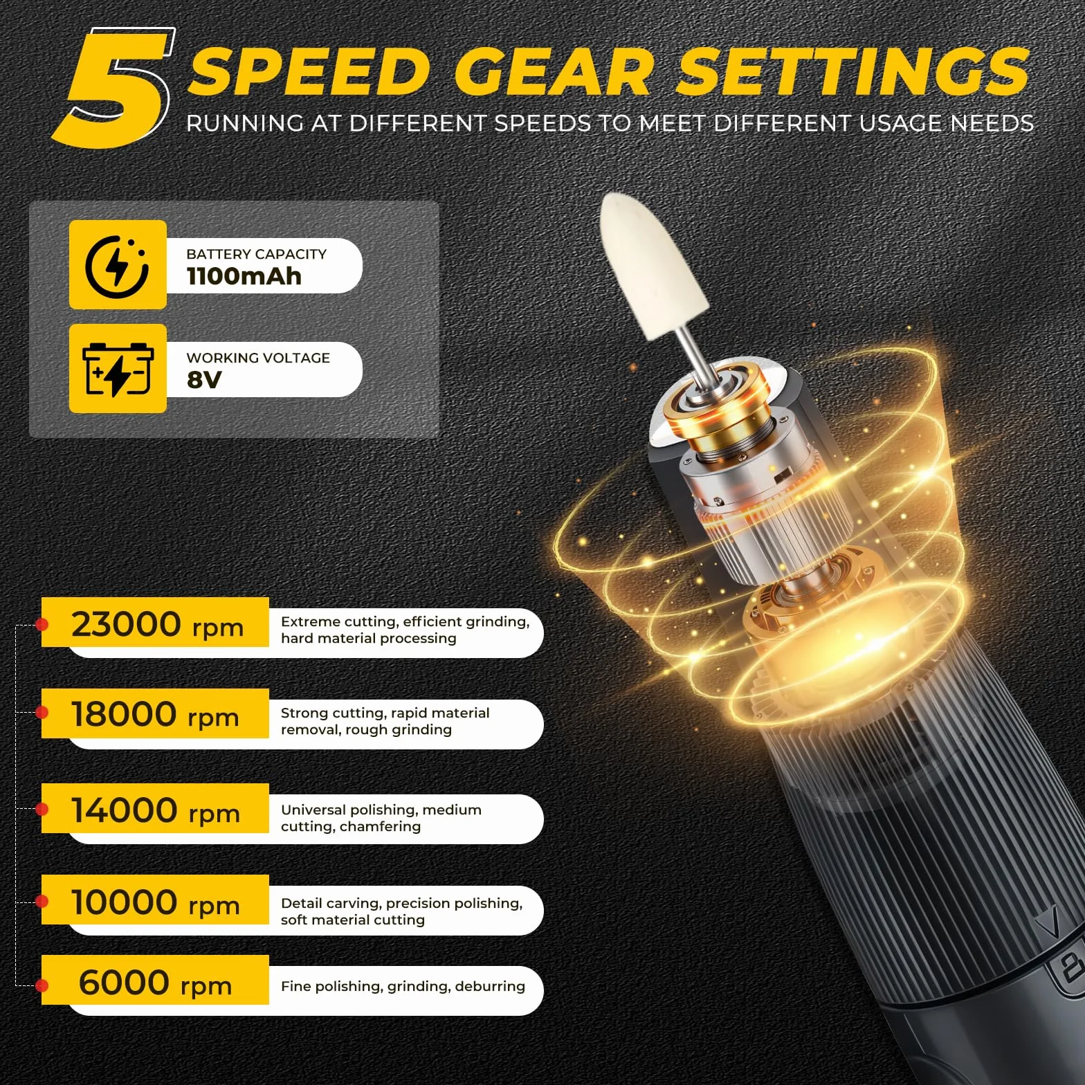 Strumento multifunzione 8V 61 accessori Utensile Rotante 5 marce 23000 giri/min MAX Mini Trapano a Batteria LED