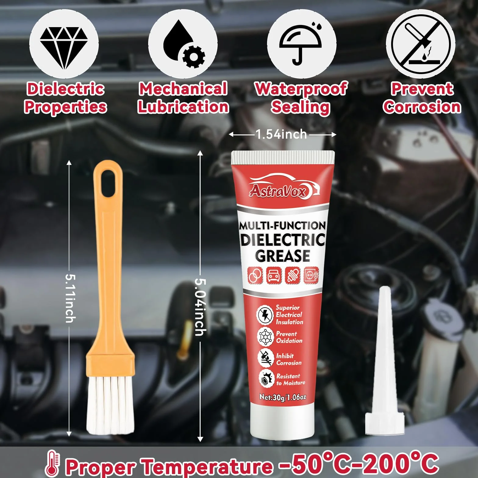 AstraVox Grasso Al Silicone Con Pennello Dielettrico 1.06oz Impermeabile Resistente Calore