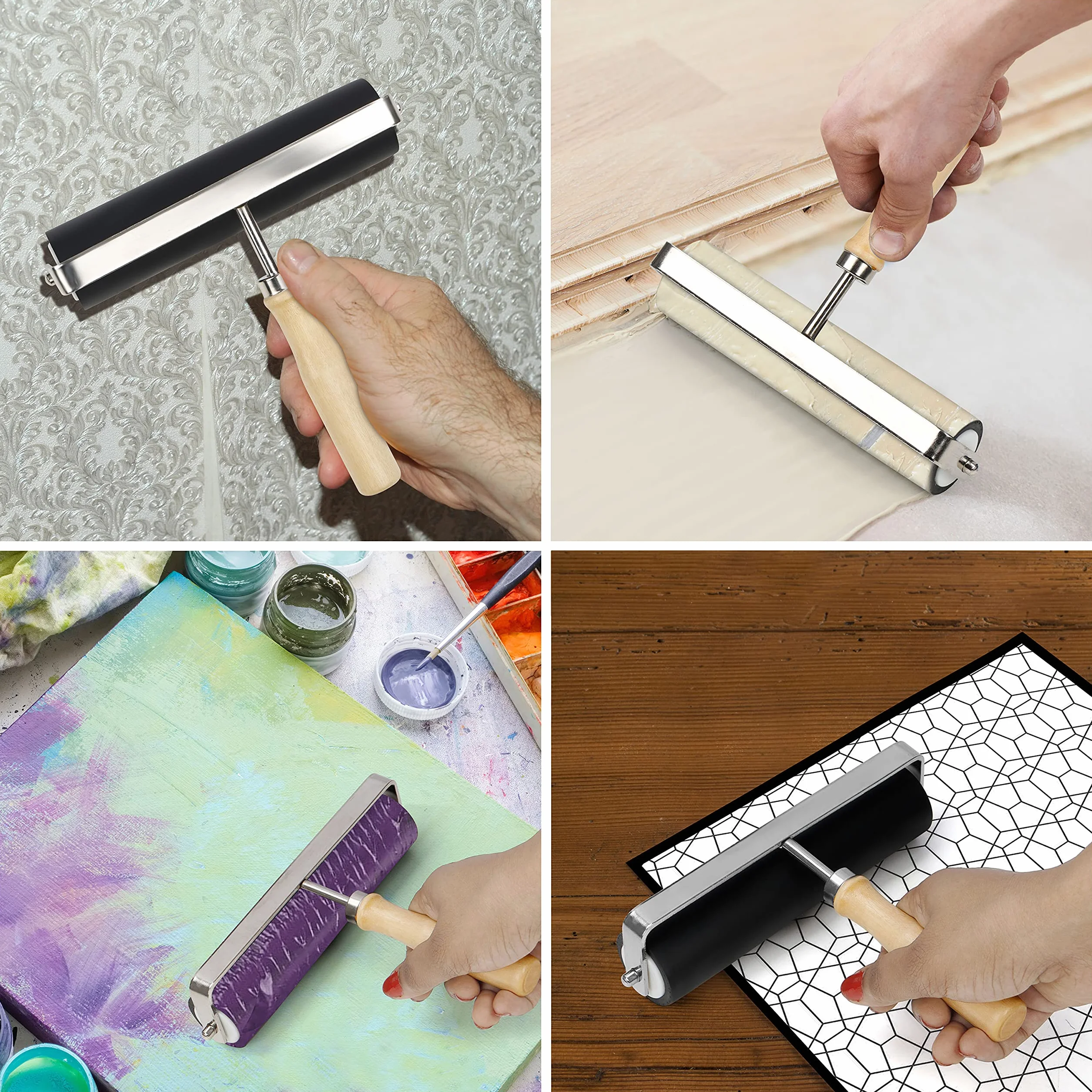 Kurtzy Stampo in Gomma Rullo con Manico in Legno da 15 cm Lino Brayer Nero Duro per Stampa