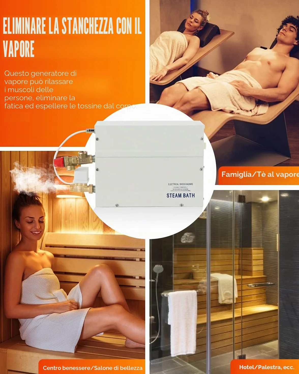 CGOLDENWALL Generatore di Sauna a Vapore 3KW 220V, Regolatore Digitale LED 35-55℃, per 3m³