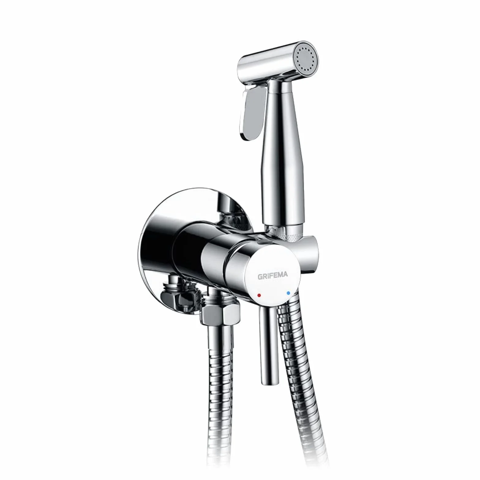 GRIFEMA Miscelatore Bidet Portatile Doccia, Rubinetti con Supporto, Acqua Calda e Fredda, Cromo Argento, G154-1