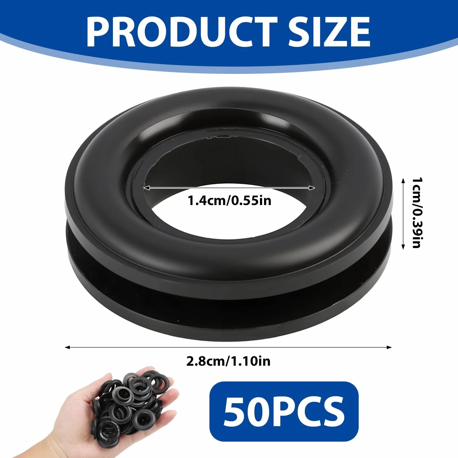 Occhielli per teloni 50 pezzi plastica neri diametro 15 mm