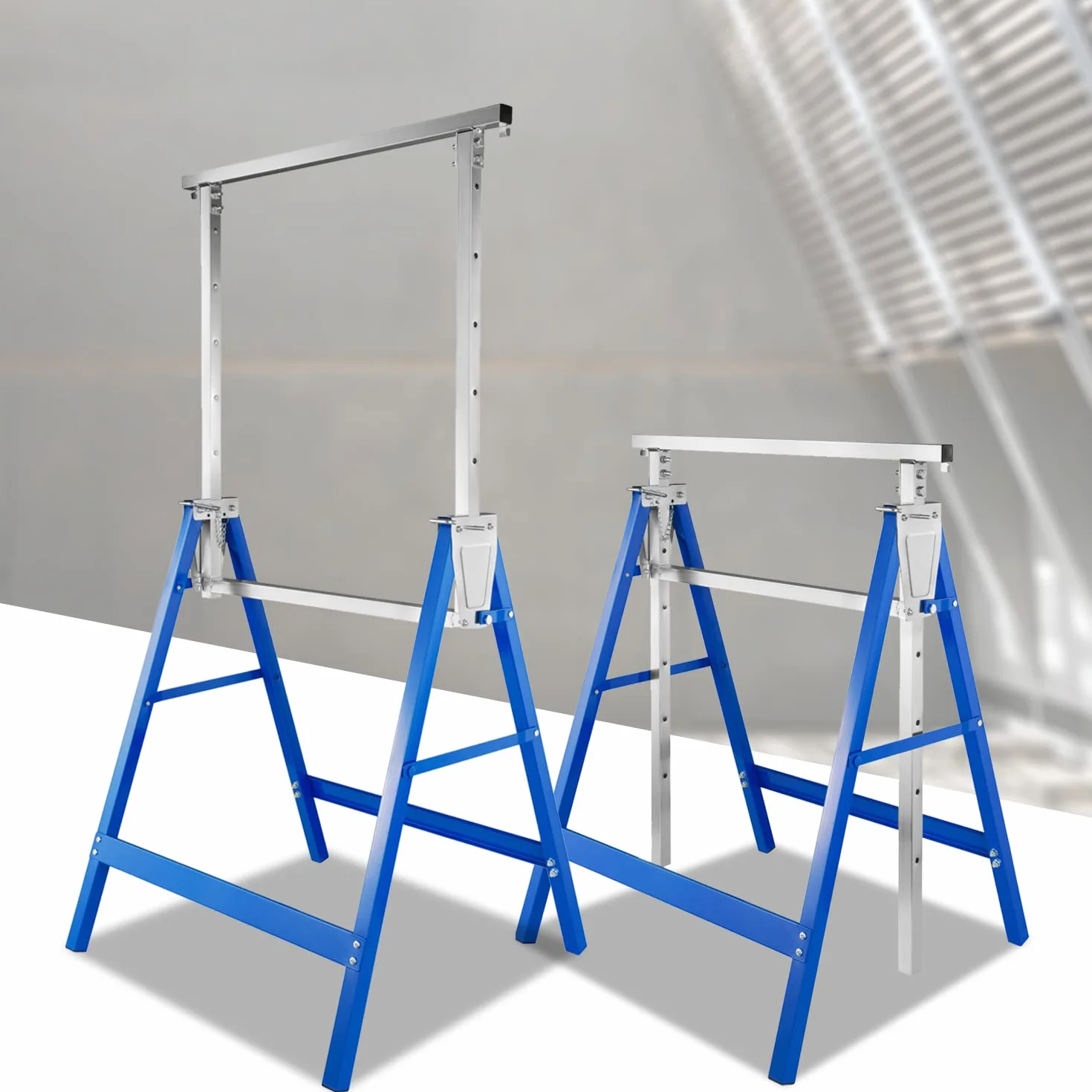 Cavalletti da lavoro in metallo, portata 200 kg, altezza regolabile 80-130 cm