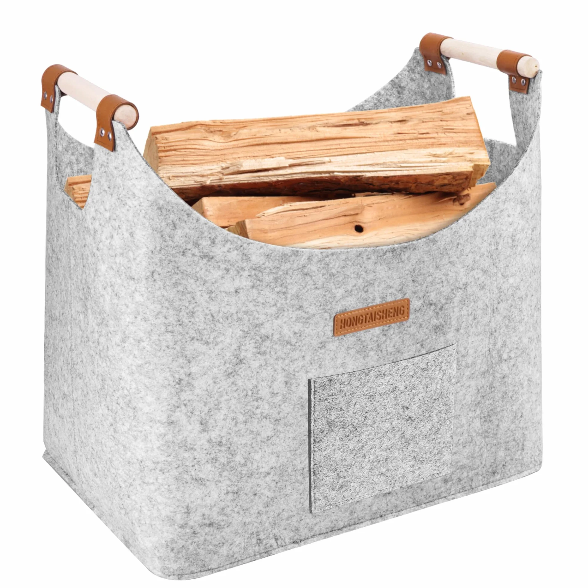 Cesto in feltro extra spesso per legna da ardere XL con manico rinforzato pieghevole Grigio oscuro