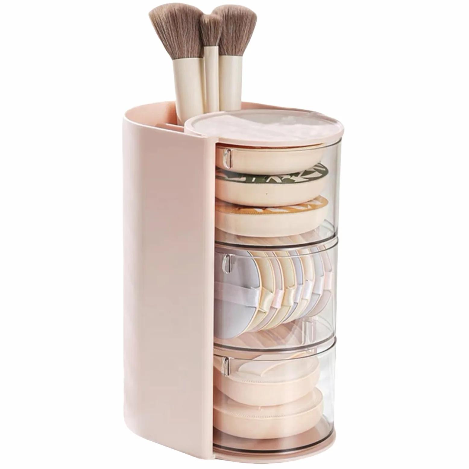 Organizzatori di trucco multistrato scatola di immagazzinaggio con soffio integrato e porta pennelli contenitore portatile cosmetico