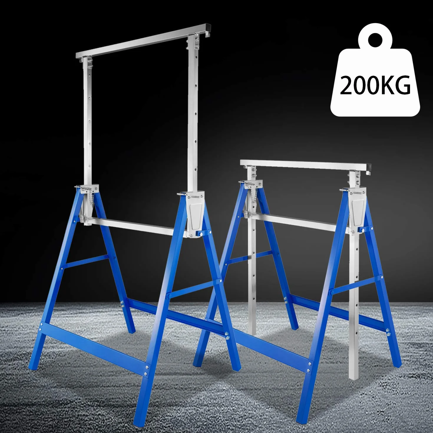Cavalletti da lavoro regolabili in altezza 200 kg, 7 altezze 80-130 cm, pieghevoli, Fiqops