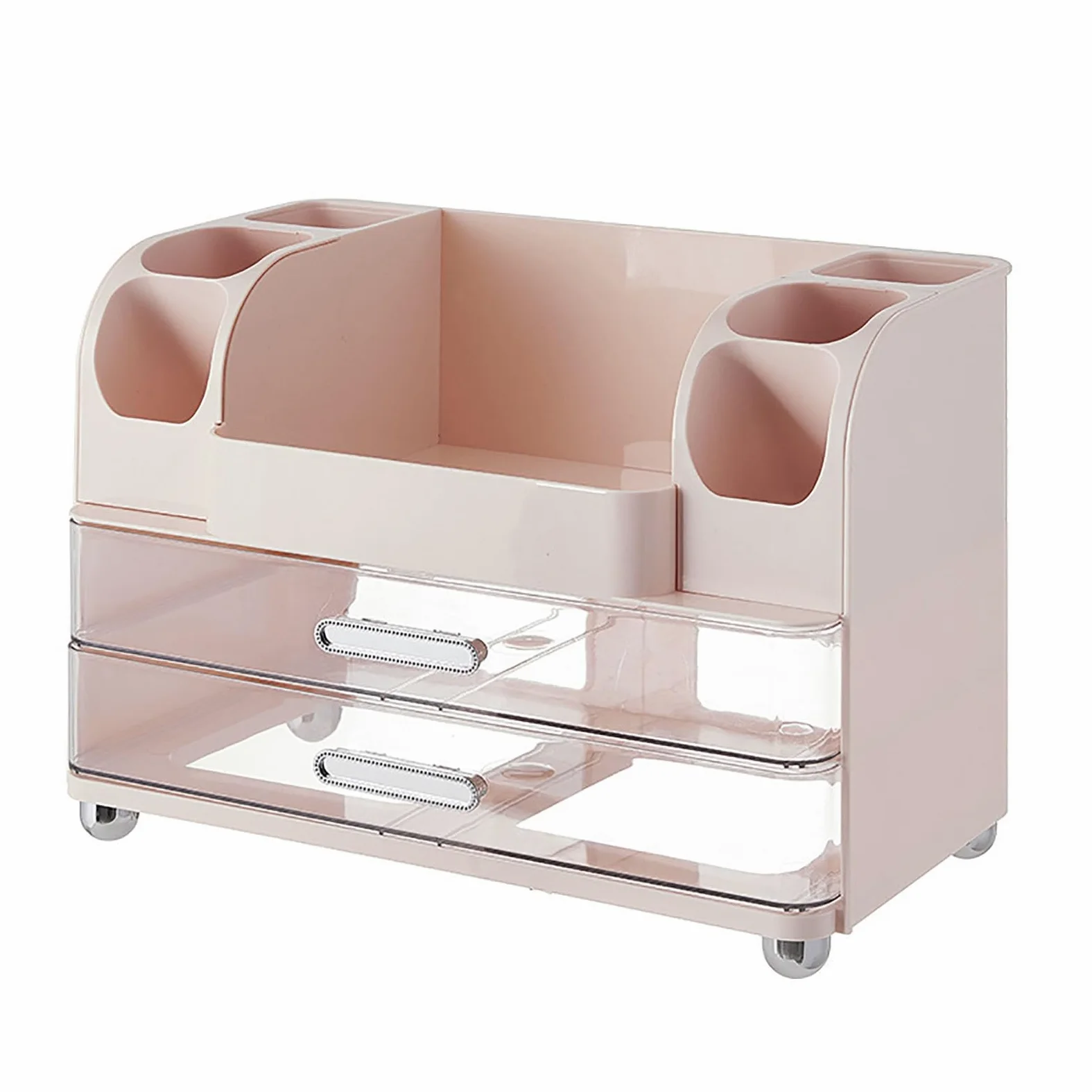 banapoy Organizer per Trucco, Vetrina Cosmetica Impermeabile di Grande capacità, Organizer da Appoggio con Cassetti e Scomparti per Pennelli per Trucco Rossetto Cura della Pelle (Roseo)