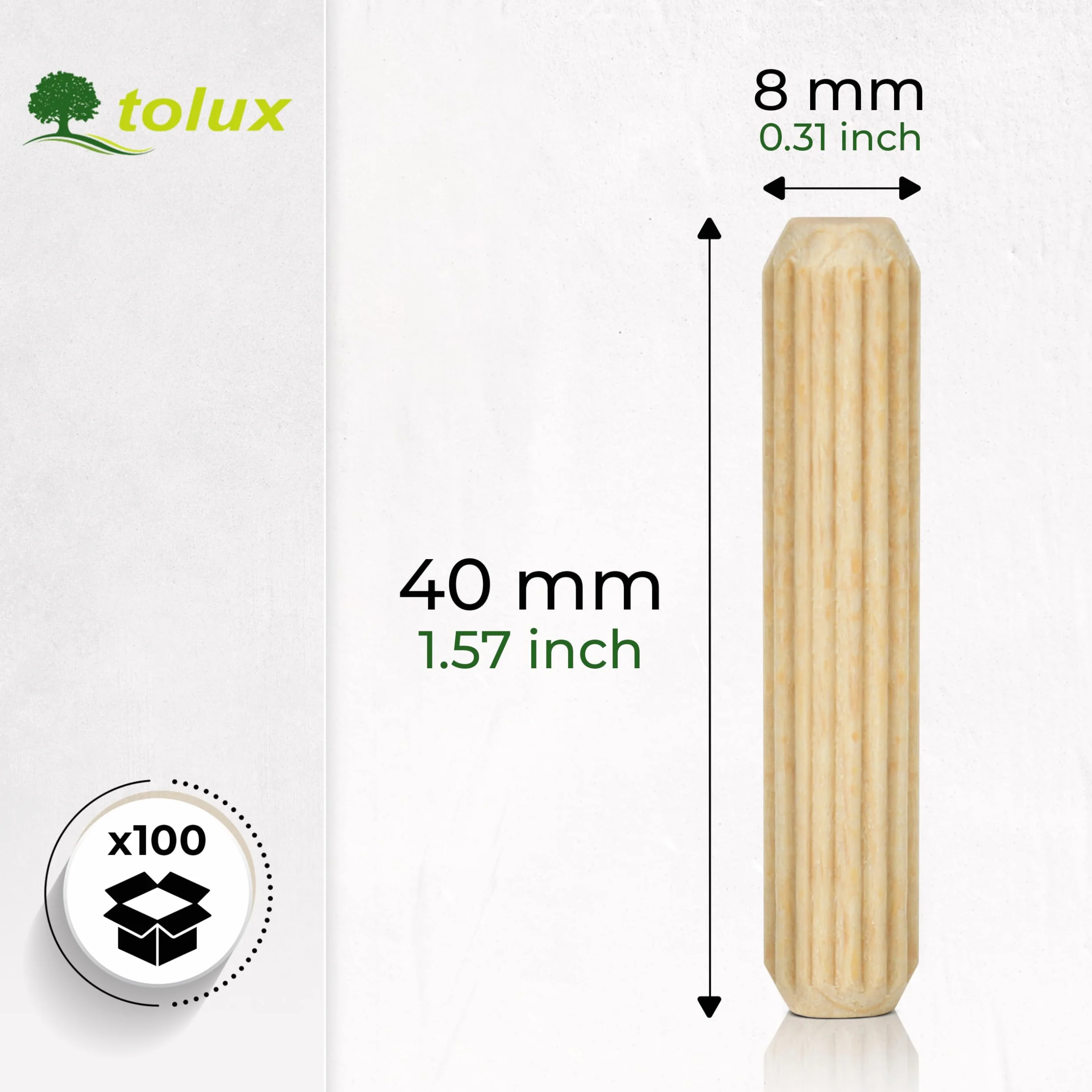 Tolux Tasselli di Faggio 8x40 mm 500 Pezzi Spine in Legno Zigrinate DIN 68150