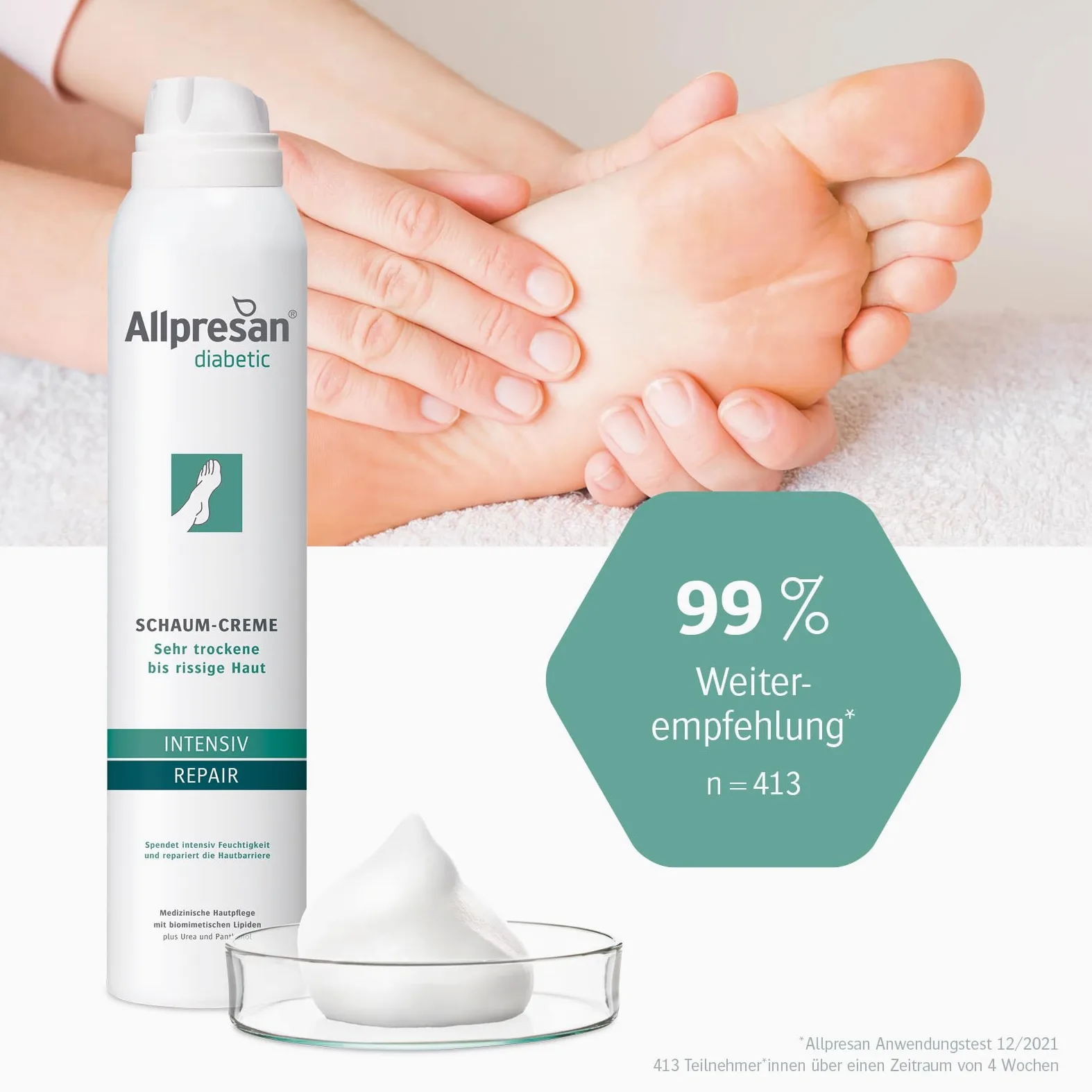 Allpresan Diabetic Repair - Crema schiuma per la cura dei piedi con urea, per diabete mellito, per piedi molto secchi e screpolati, 200 ml (confezione da 2)