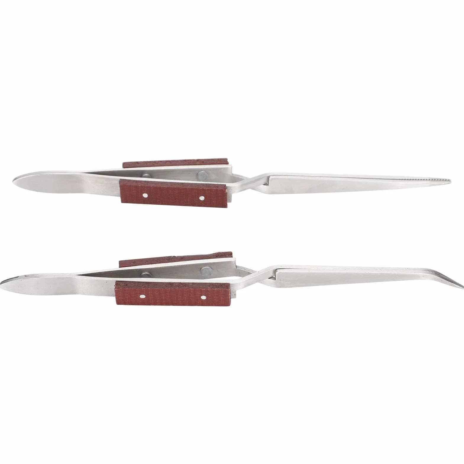 Set di 2 Pinzette per Saldatura Professionali Punta Curva e Dritta