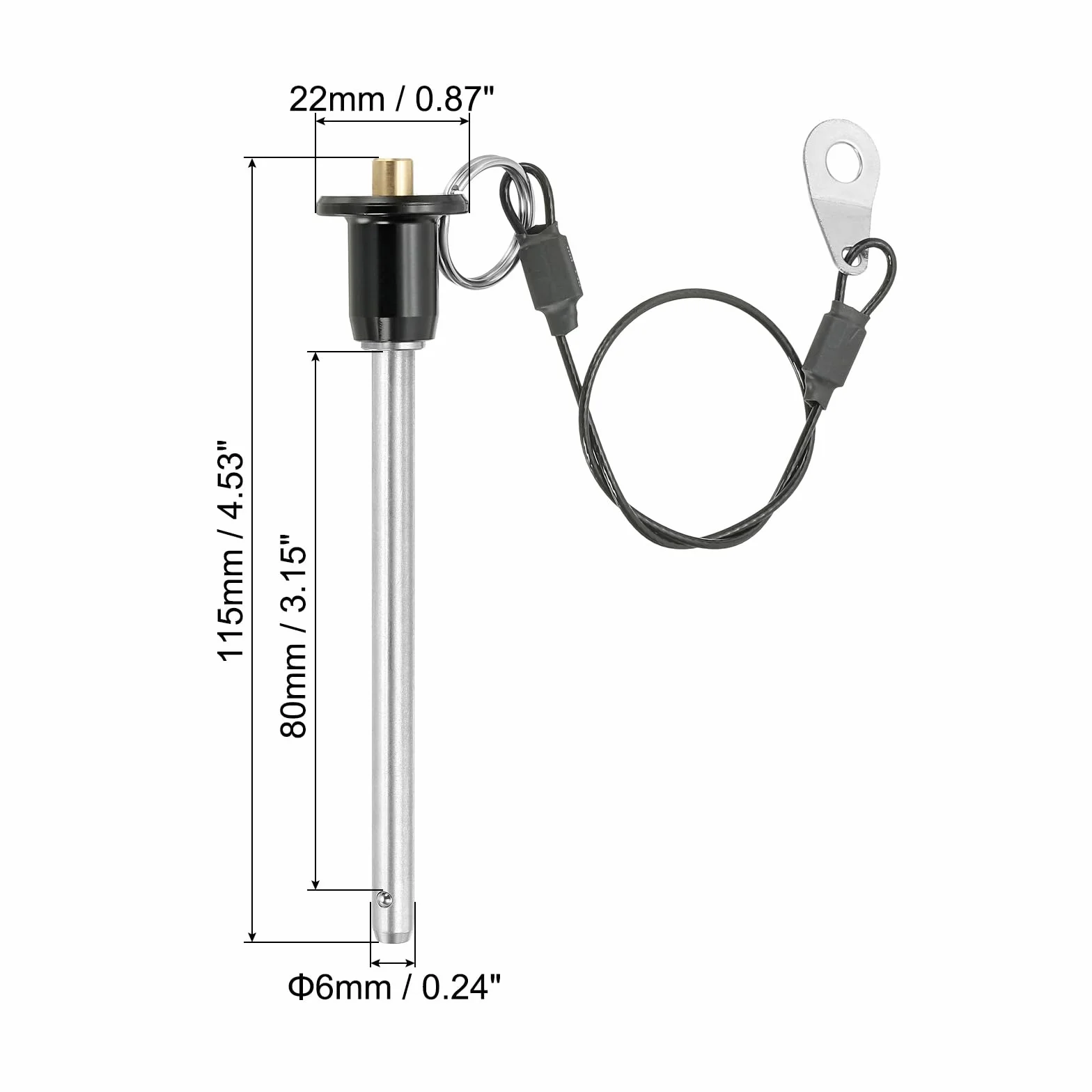 Spilla a Sgancio Rapido 1/4" x 3.15", Perno Bloccaggio a Sfera Acciaio Inossidabile 304, Perni Posizionamento Sicurezza con Pulsante, Cavo Sicurezza 25 Cm