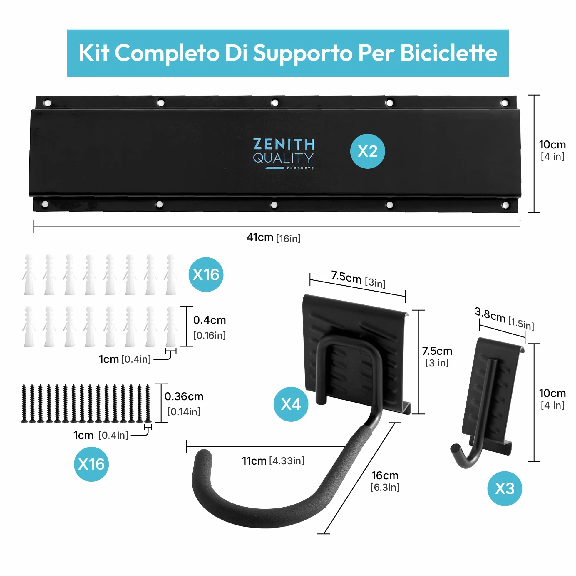 Porta Bici da Muro per 4 Biciclette e 3 Caschi, Portabici in Metallo con Ganci Resistenti fino a 136 kg