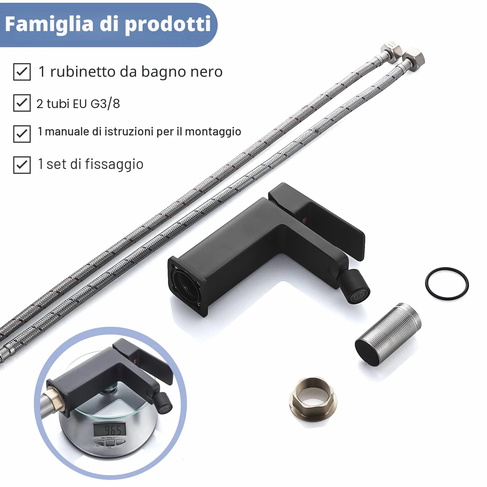 Rubinetto Bidet Nero Monocomando in Ottone con Bocca Girevole Staccabile G3/8