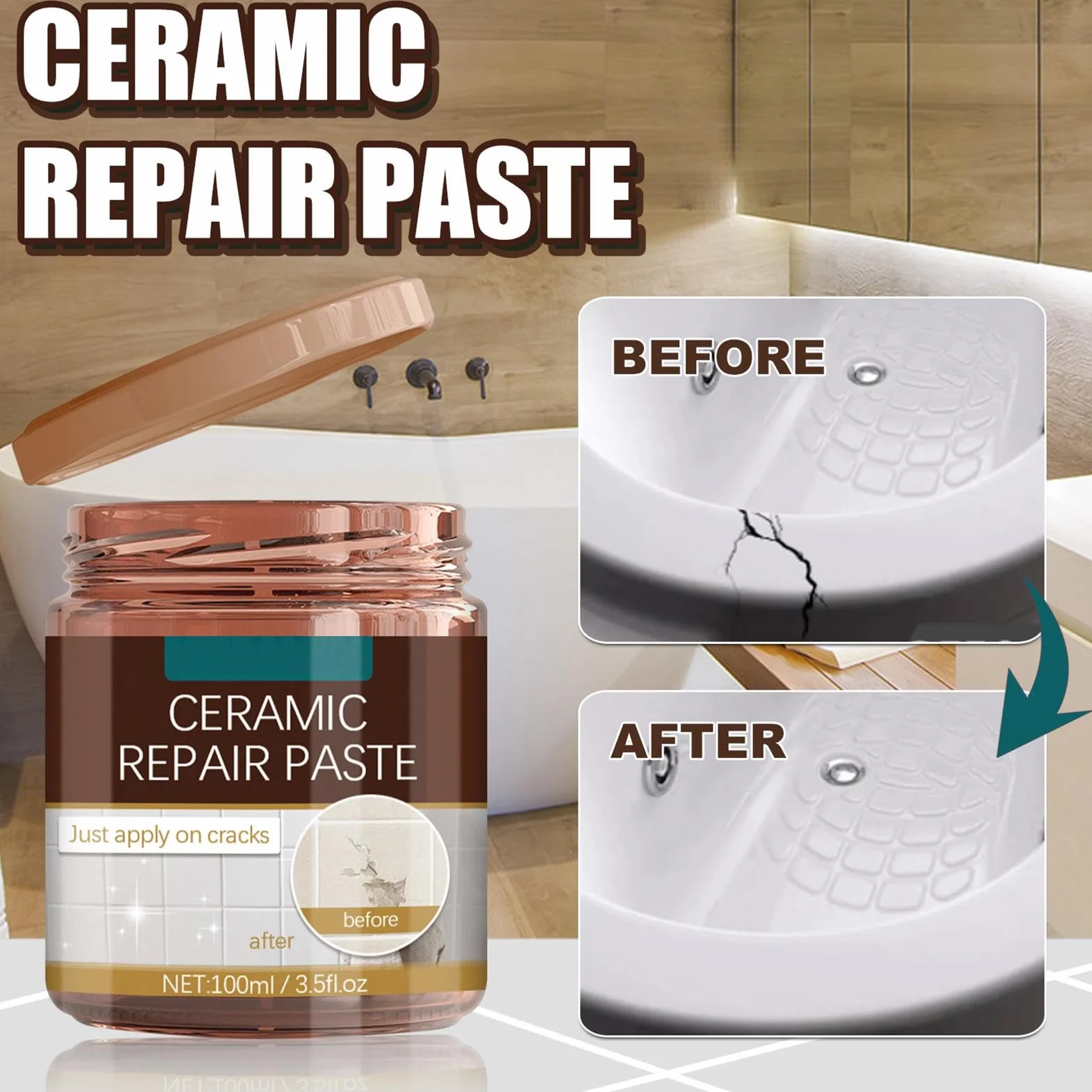 Pasta Riparazione Piastrelle Stucco Marmo Smalto Rattoppi Pavimenti Pietra Crepe Ceramiche Acrilico