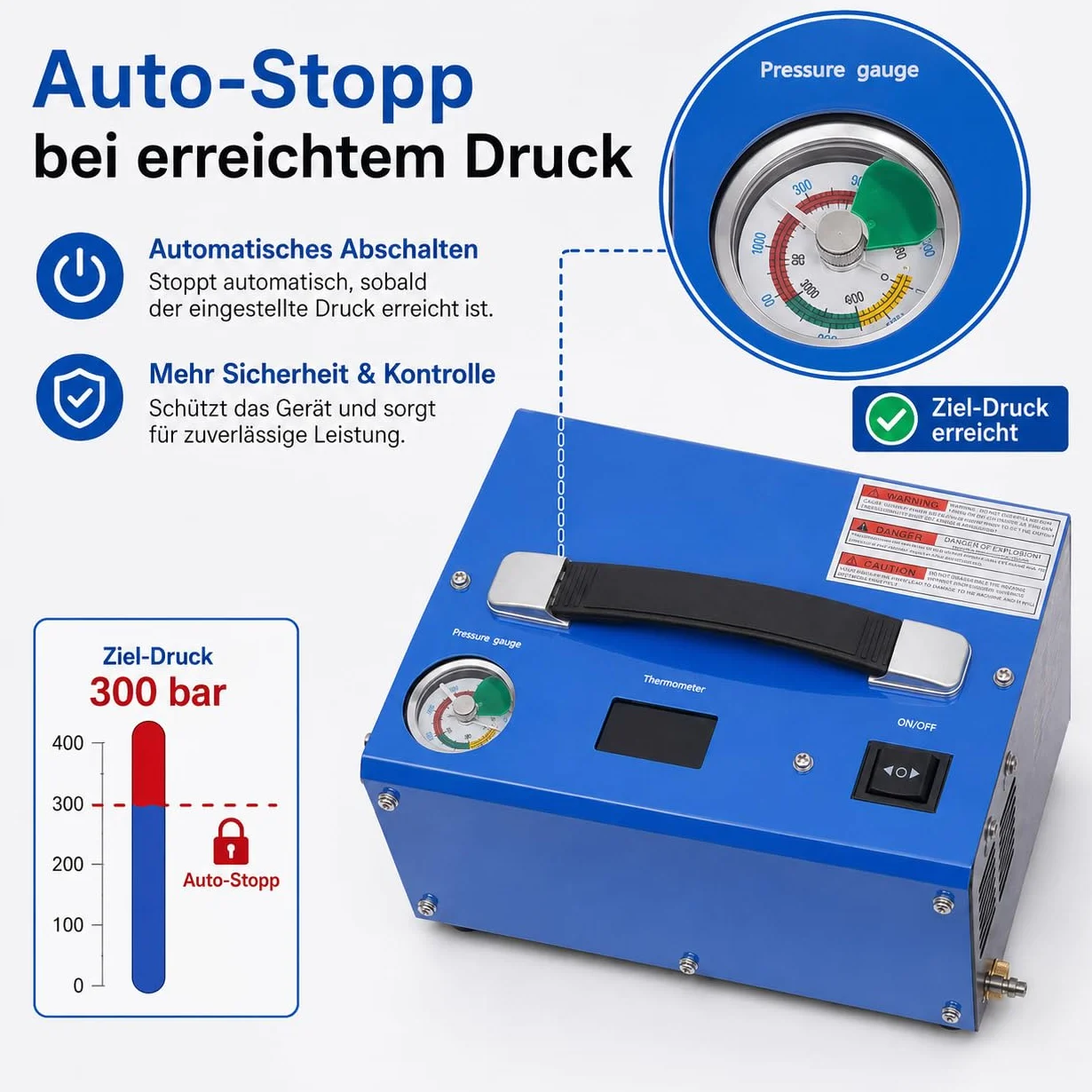PCP Compressore Automatico 4500psi 300 bar 250W Auto Stop Pompa ad Alta Pressione