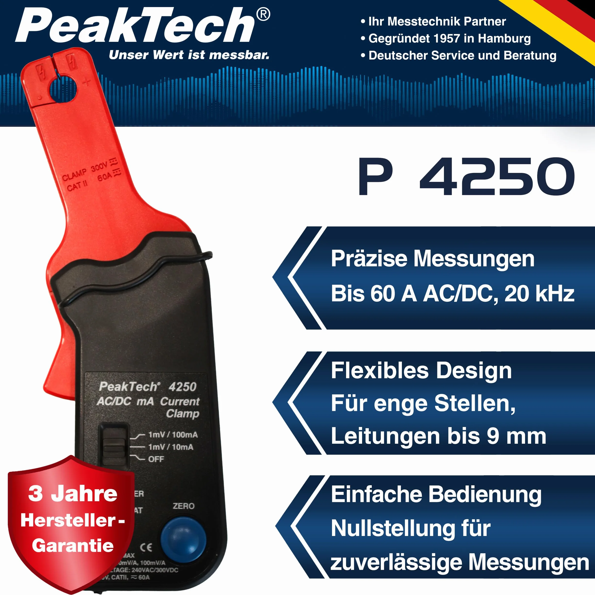 PeakTech P 4250 Adattatore per pinza amperometrica per multimetro AC/DC 4 mm
