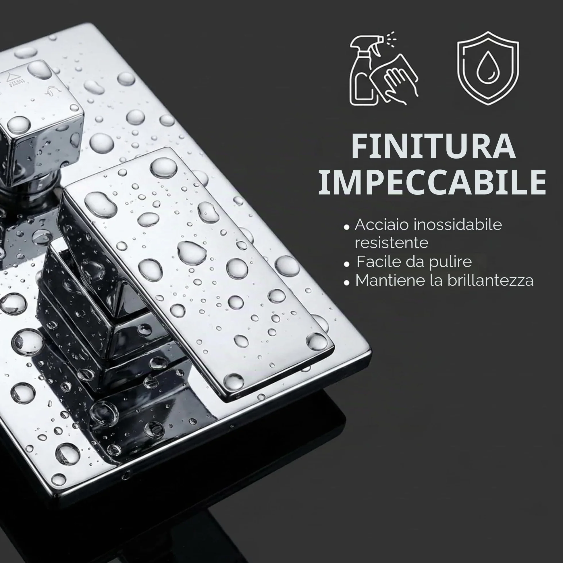 VALAZ Doccia Incasso Cromata Miscelatore Spruzzatore Effetto Pioggia 25 cm Serie Tajo