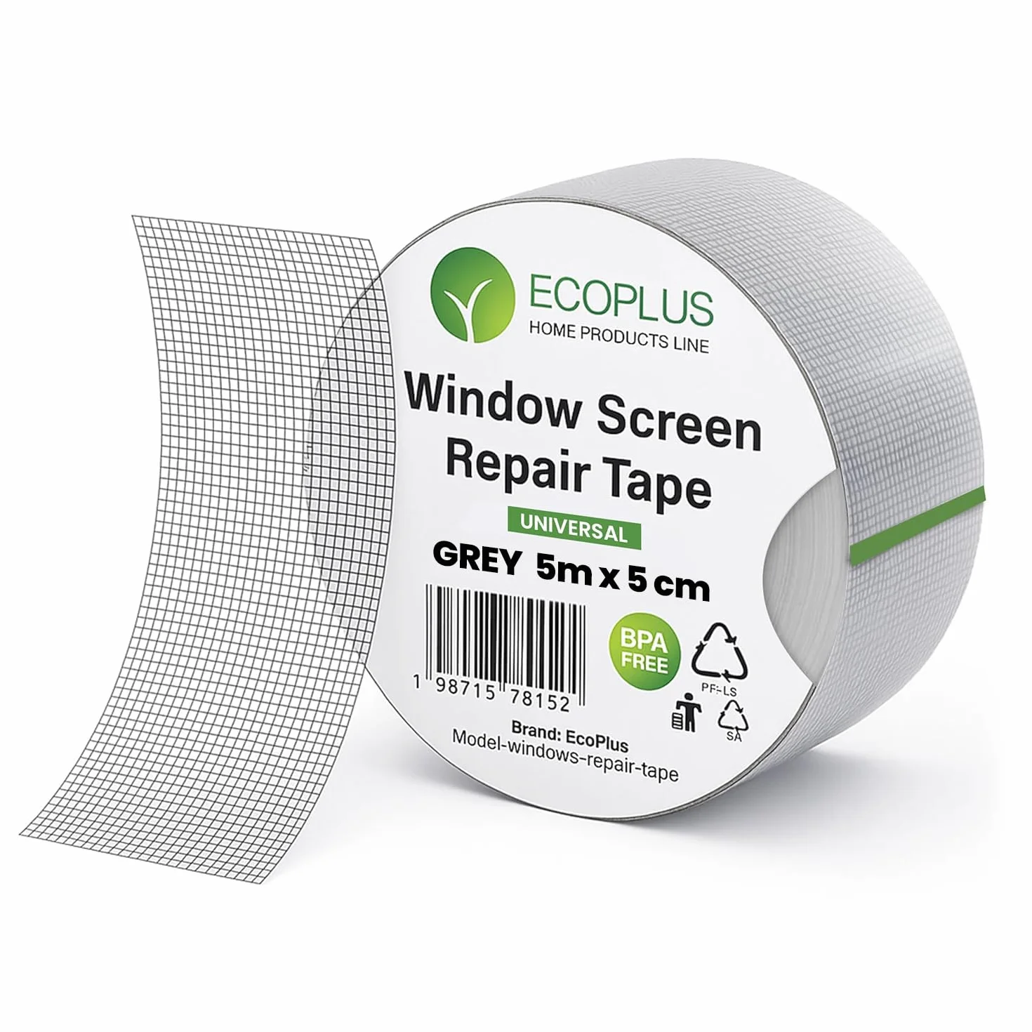 ECOPLUS Nastro Ripara Zanzariere in Fibra di Vetro – Riparazione Rete Finestra e Porta – Grigio 5 Metri