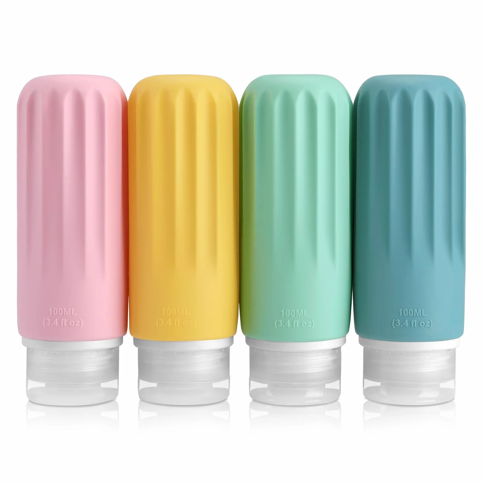Opret Contenitori da Viaggio DistacEcho, 4 Flaconi 100ml, Kit Liquidi per Viaggio con Bottiglie BPA-Free per Shampoo, Liquidi, Lozione e More