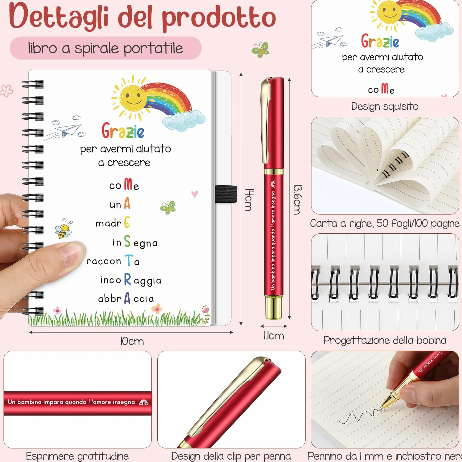Hestya 5 Pezzi Regalo di Ringraziamento per Insegnante Include Borsa a Tracolla Blocco Note a Spiralato Portatile Portachiavi Segnalibri Penne a Sfera Regalo Maestre Fine Anno