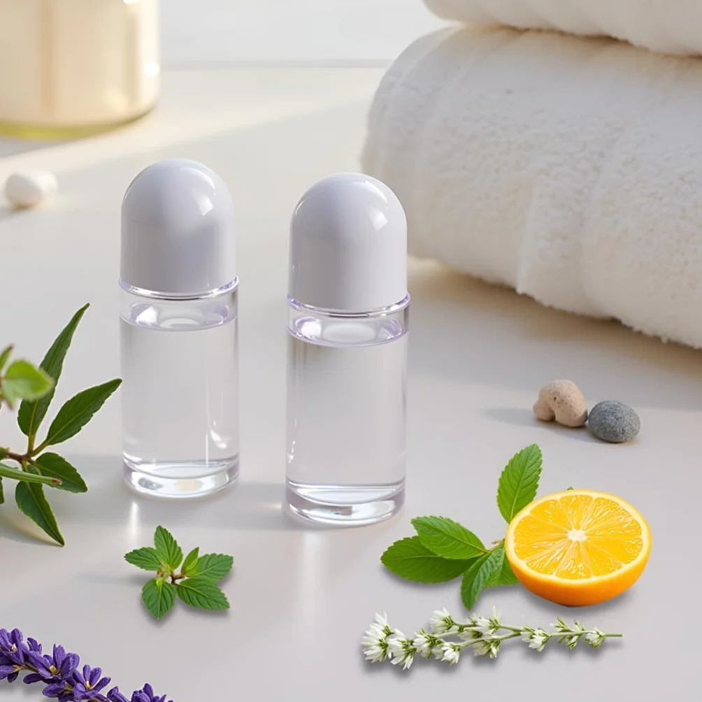 2 bottiglie a rullo vuote in vetro da 50 ml, con sfera roll-on in plastica, contenitori a prova di perdite, con tappo bianco, per oli essenziali, contenitori ricaricabili