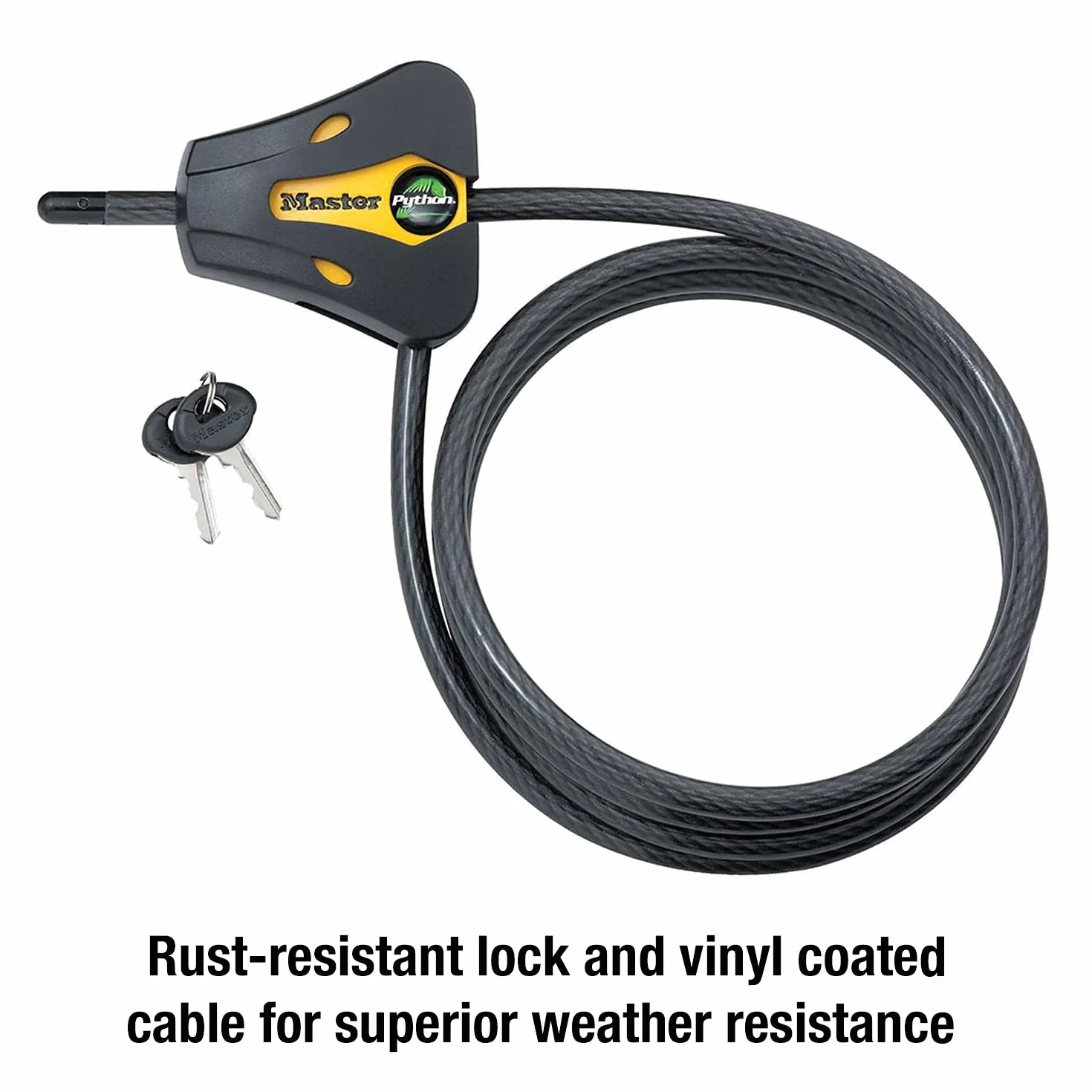 Master Lock Lucchetto a Cavo Python Regolabile con Chiave 1,8 m 8419DPF Nero Giallo