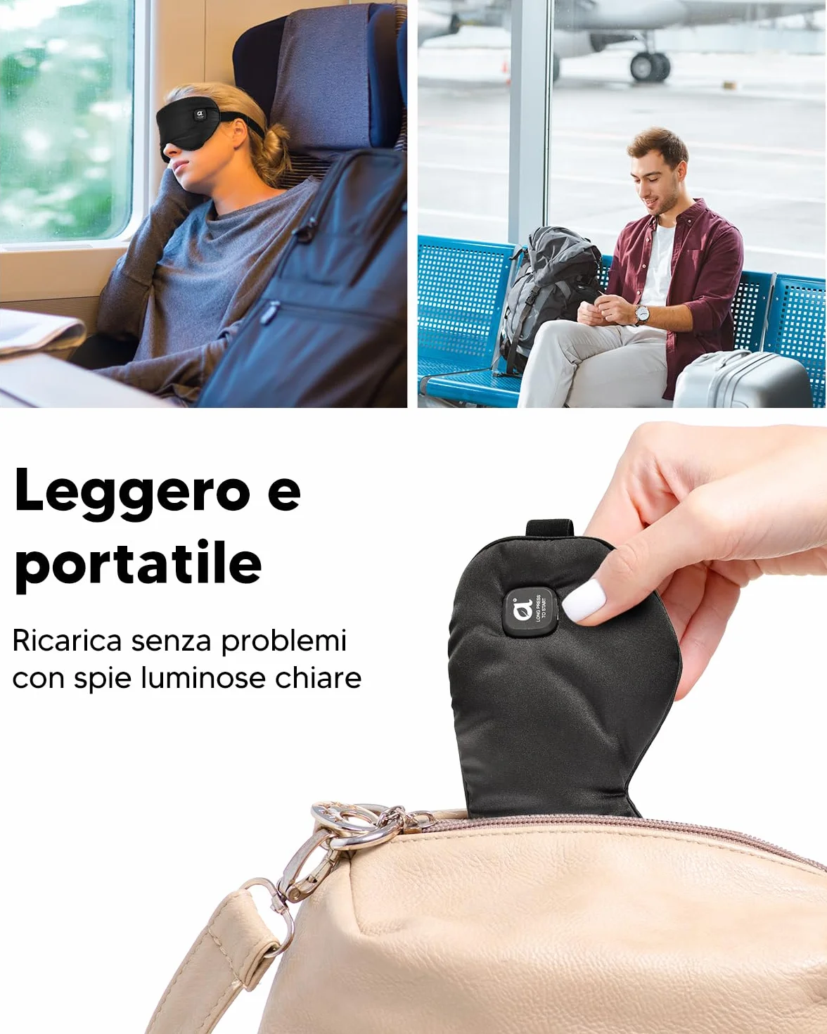 arboleaf Maschera Occhi Riscaldante, 3 Livelli di Maschera Termica per Occhi Secchi e Blefarite, Ricaricabile USB-C con Batteria da 1000mAh, Mascherina per Dormire Oscurante, Lavabile e Portatile