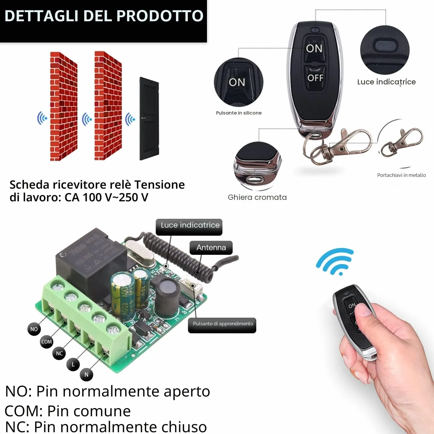 DieseRC Radiocomando Interruttore 433 MHz 220V 230V 1 Canale Ricevitore con Trasmettitore