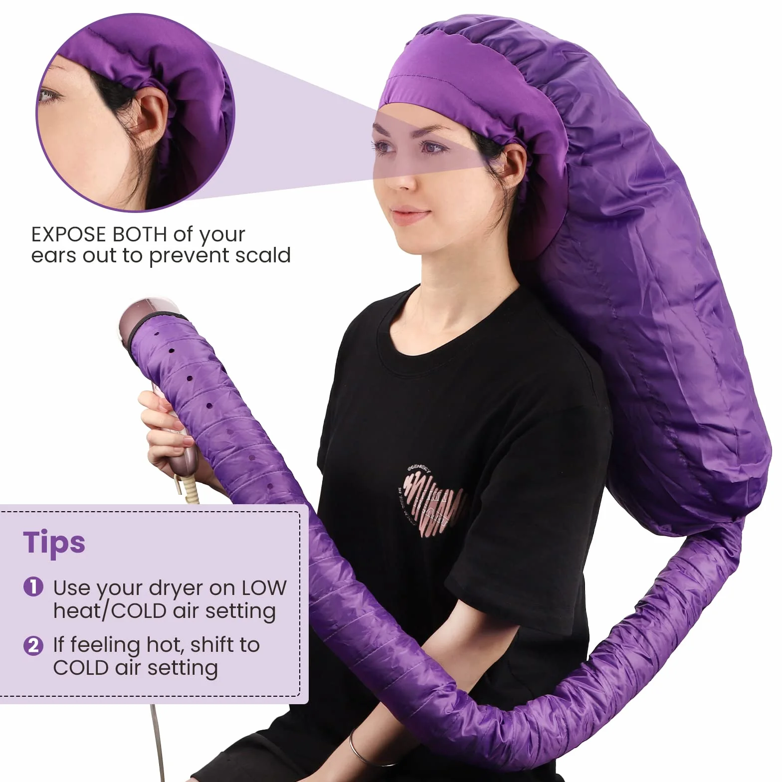 Segbeauty Caschi per Asciugatura, Cuffia Asciugacapelli, Casco Asciugacapelli da Casa Portatile e Professionale, con Elastico per Attacco Phon (Viola)
