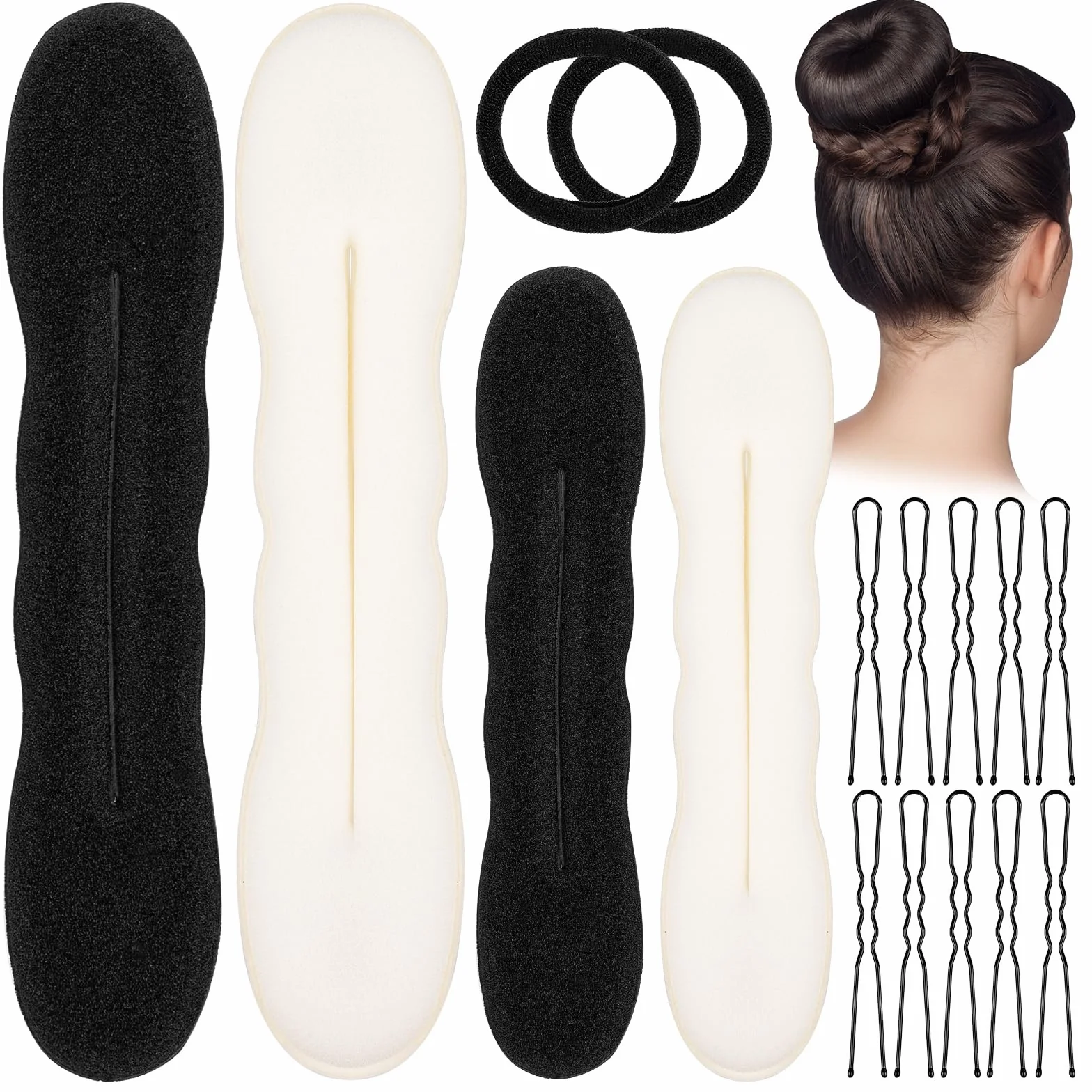 4 Pezzi Chignon per Ciambella, Fantastico strumento per la creazione rapida di raccogliere i capelli in modo semplice e veloce Spugna per Chignon Accessori per Capelli(2 Piccoli, 2 Grandi)