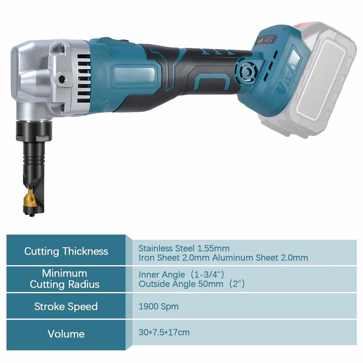 Roditrice per Lamiera Compatibile Makita 18v, Girevole 360°, 3 Velocità, Taglio Acciaio Inox